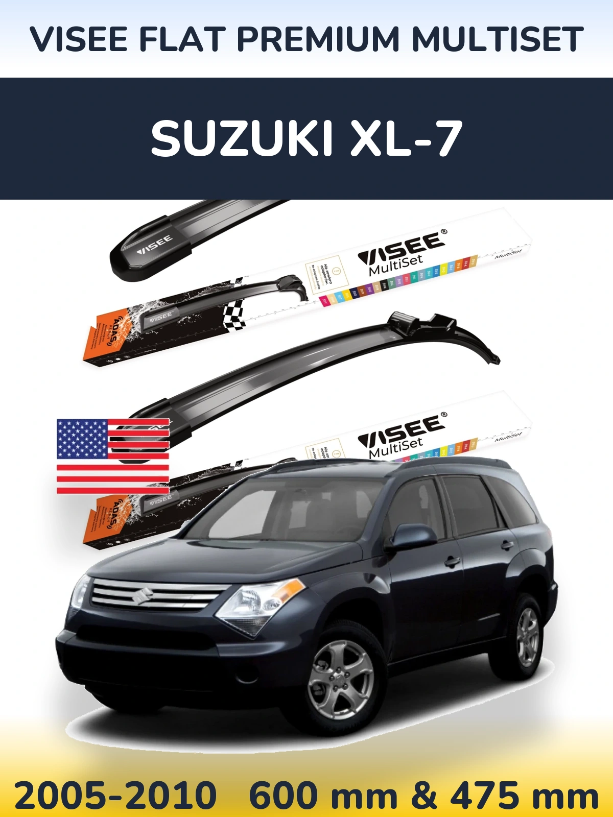 Komplet przednich wycieraczek VISEE FLAT PREMIUM MultiSet 600 & 475 mm do Suzuki XL-7 2005-2010