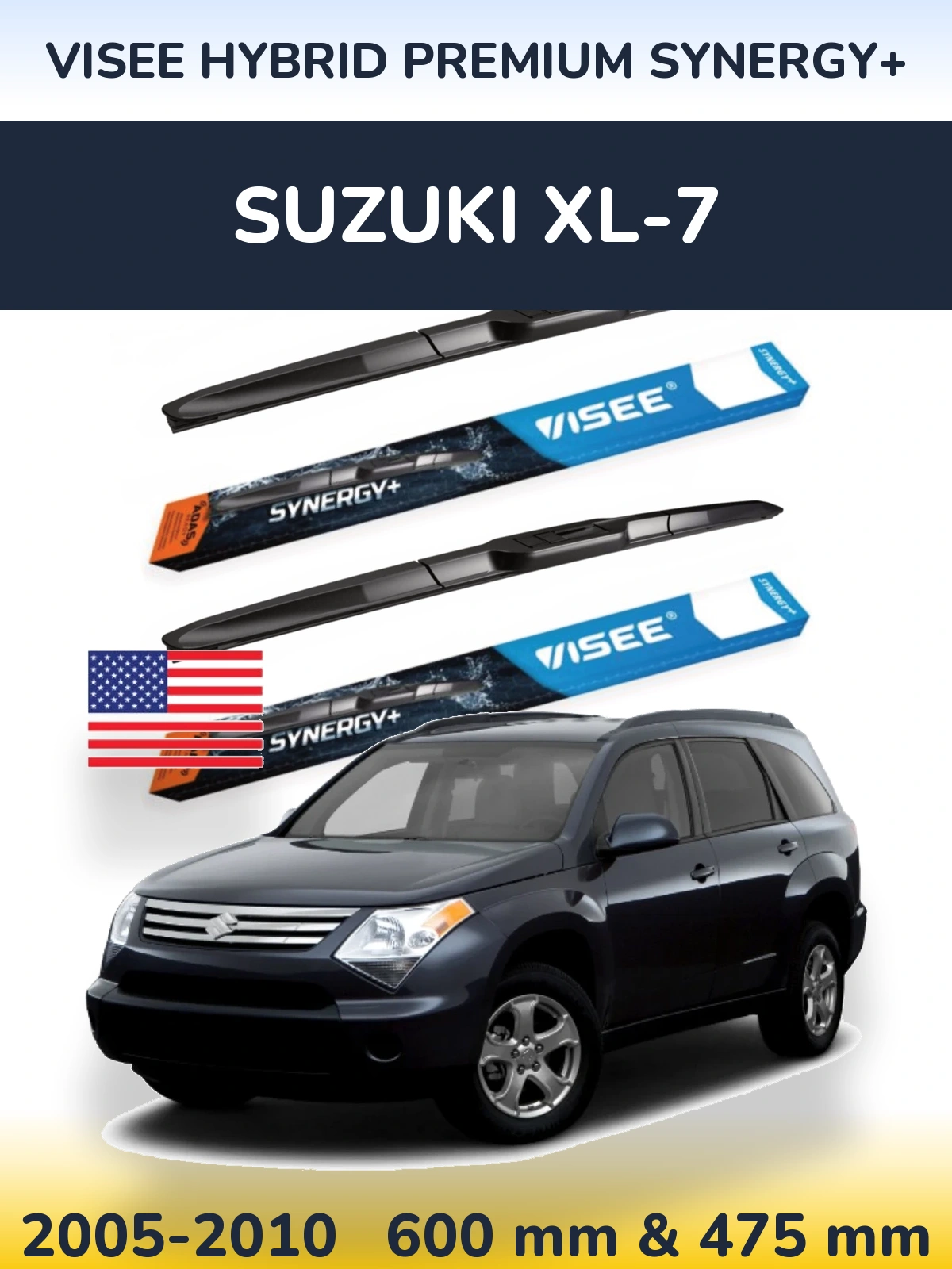 Komplet przednich wycieraczek VISEE HYBRID PREMIUM SYNERGY+ 600 & 475 mm do Suzuki XL-7 2005-2010
