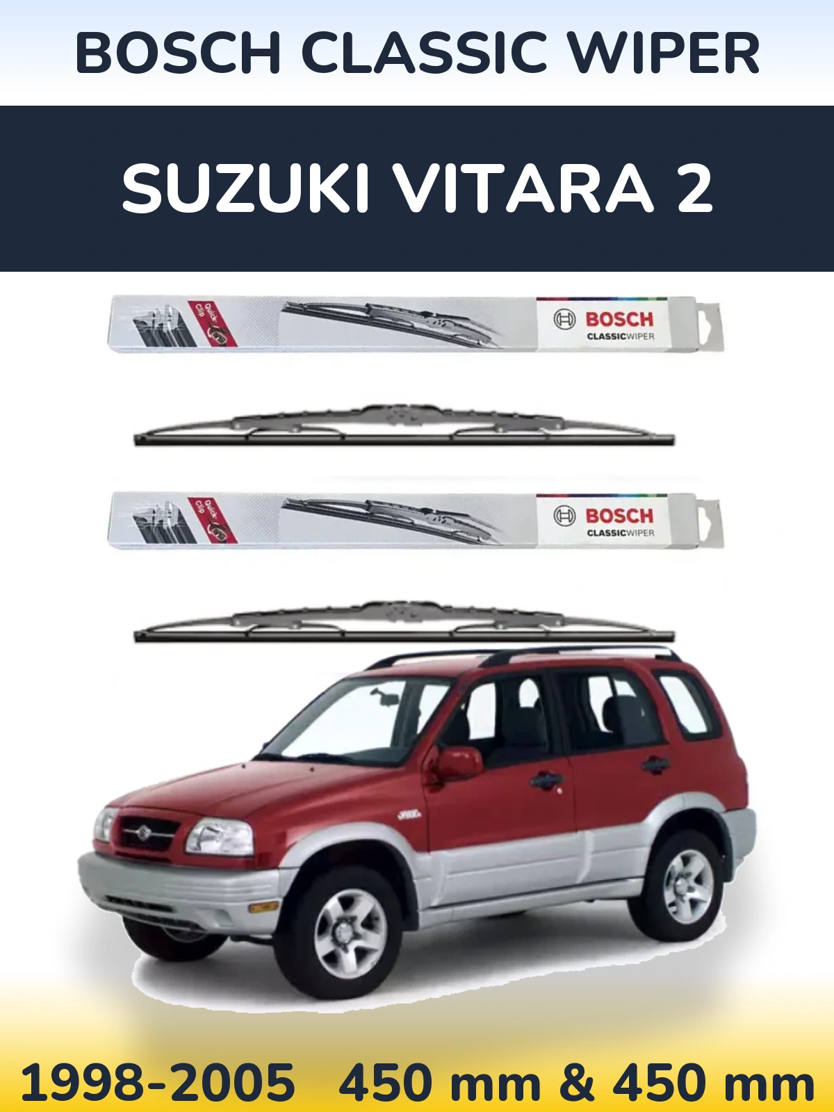Komplet przednich wycieraczek BOSCH Classic Wiper 450 & 450 mm do Suzuki Vitara 2 1998-2005
