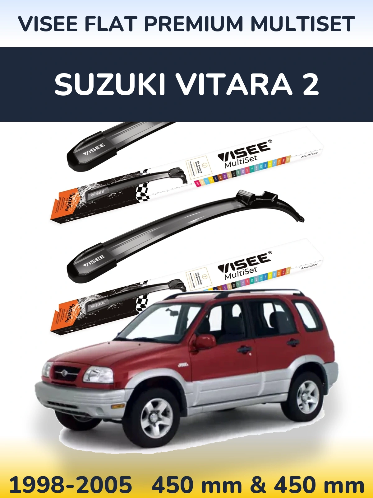 Комплект передних дворников VISEE FLAT PREMIUM MultiSet 450 & 450 мм для Suzuki Vitara 2 1998-2005