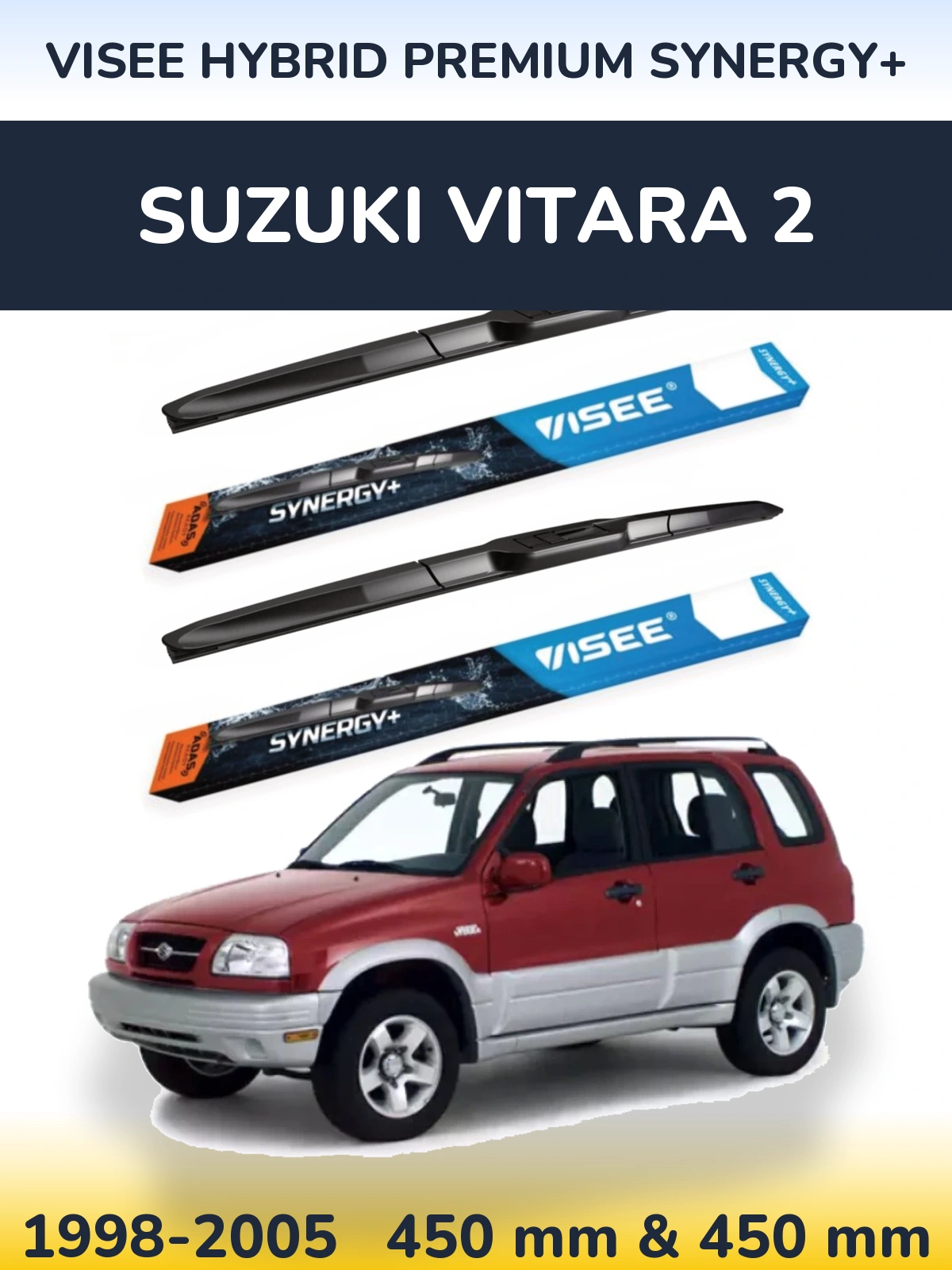 Komplet przednich wycieraczek VISEE HYBRID PREMIUM SYNERGY+ 450 & 450 mm do Suzuki Vitara 2 1998-2005