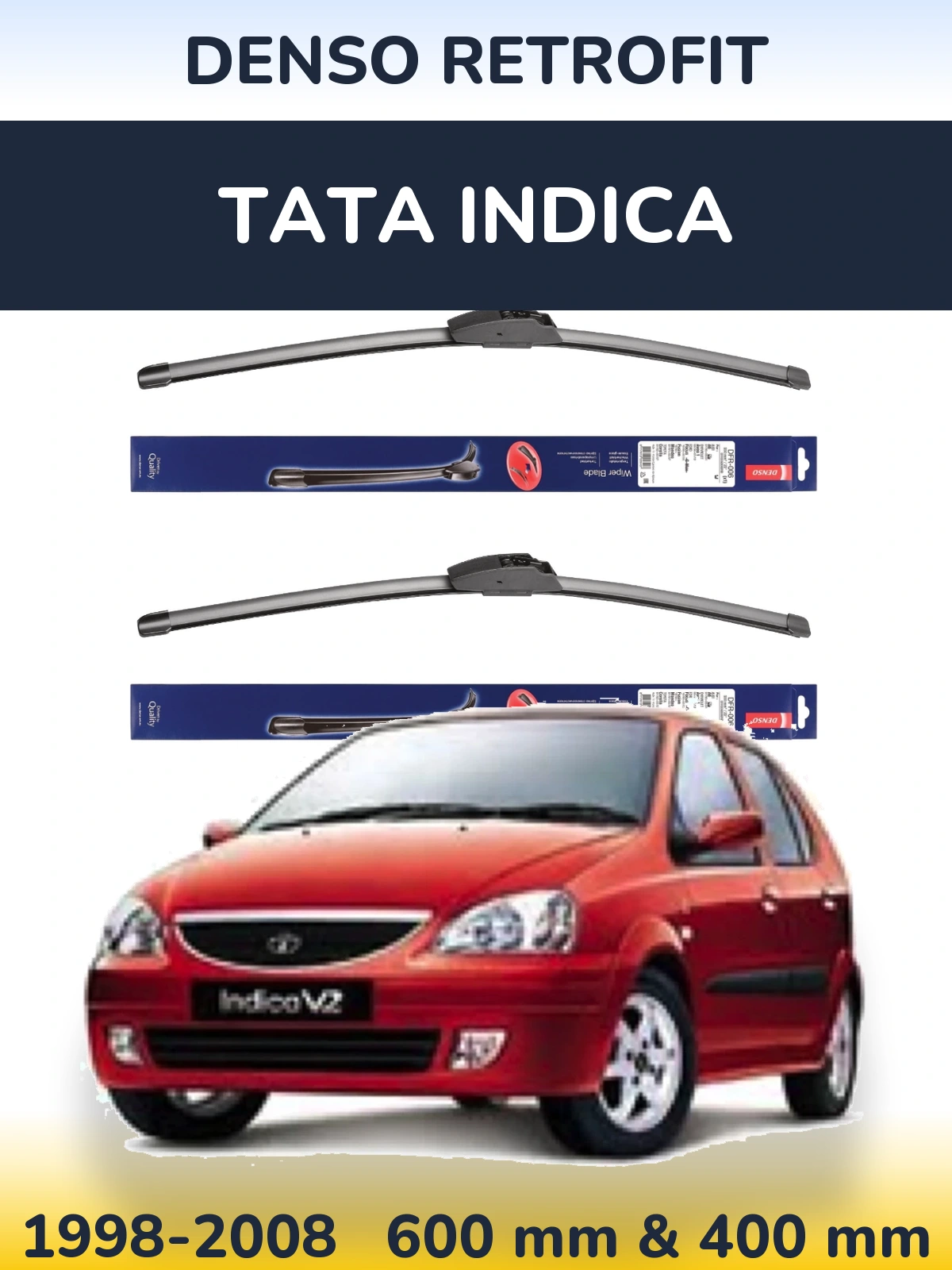 Komplet przednich wycieraczek Denso Retrofit 600 & 400 mm do Tata Indica 1998-2008