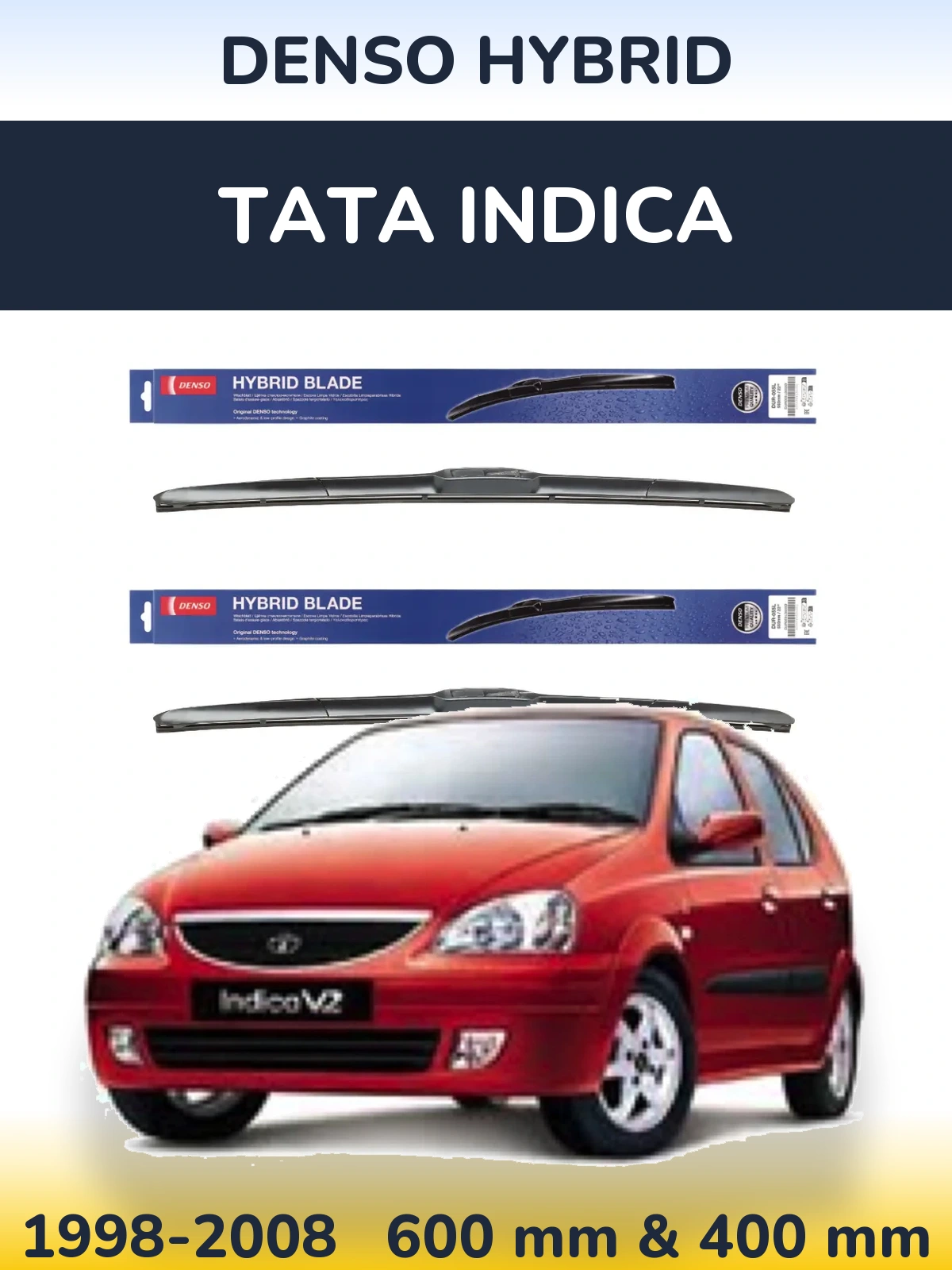 Komplet przednich wycieraczek Denso Hybrid 600 & 400 mm do Tata Indica 1998-2008