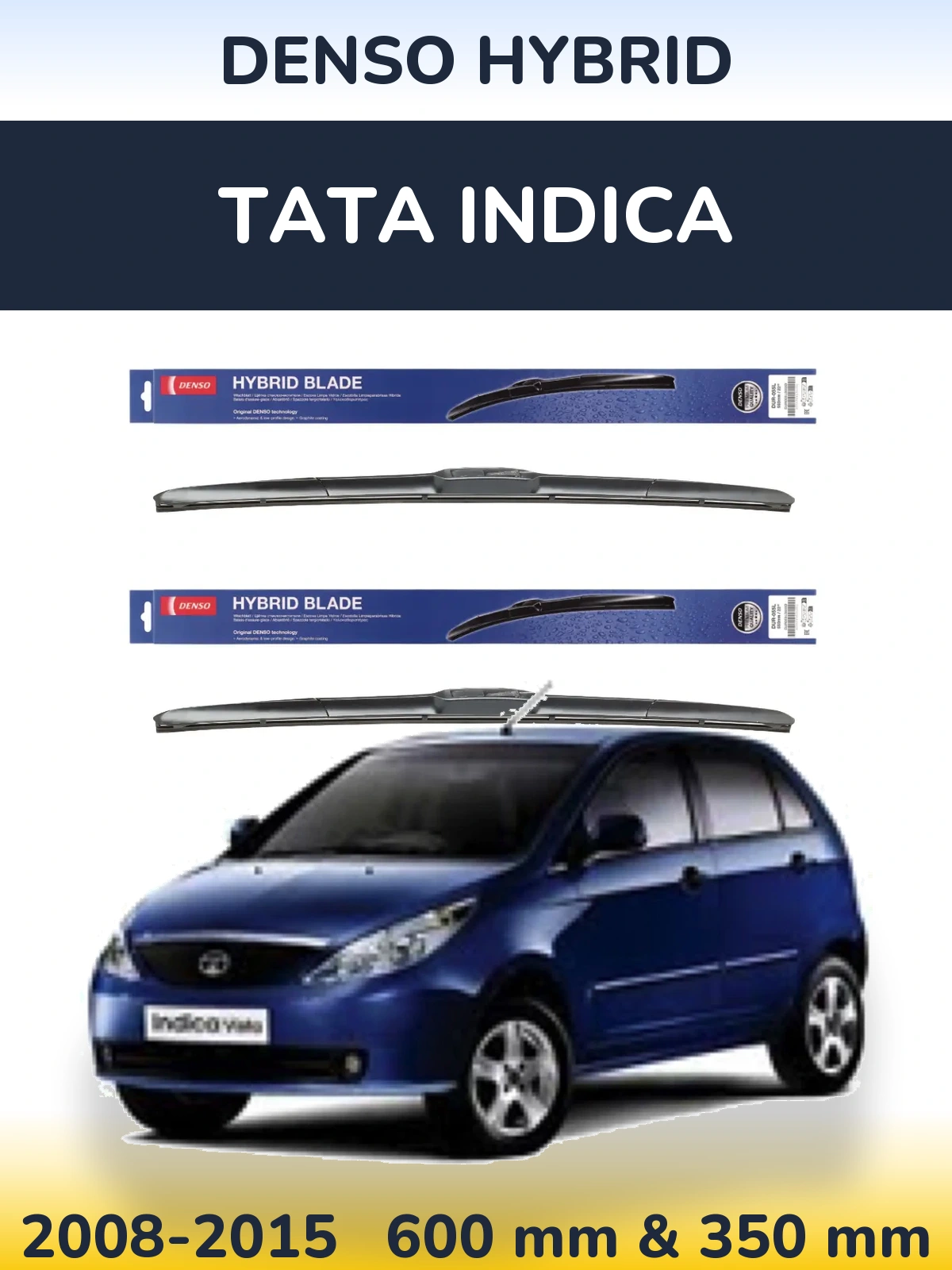 Komplet przednich wycieraczek Denso Hybrid 600 & 350 mm do Tata Indica 2008-2015