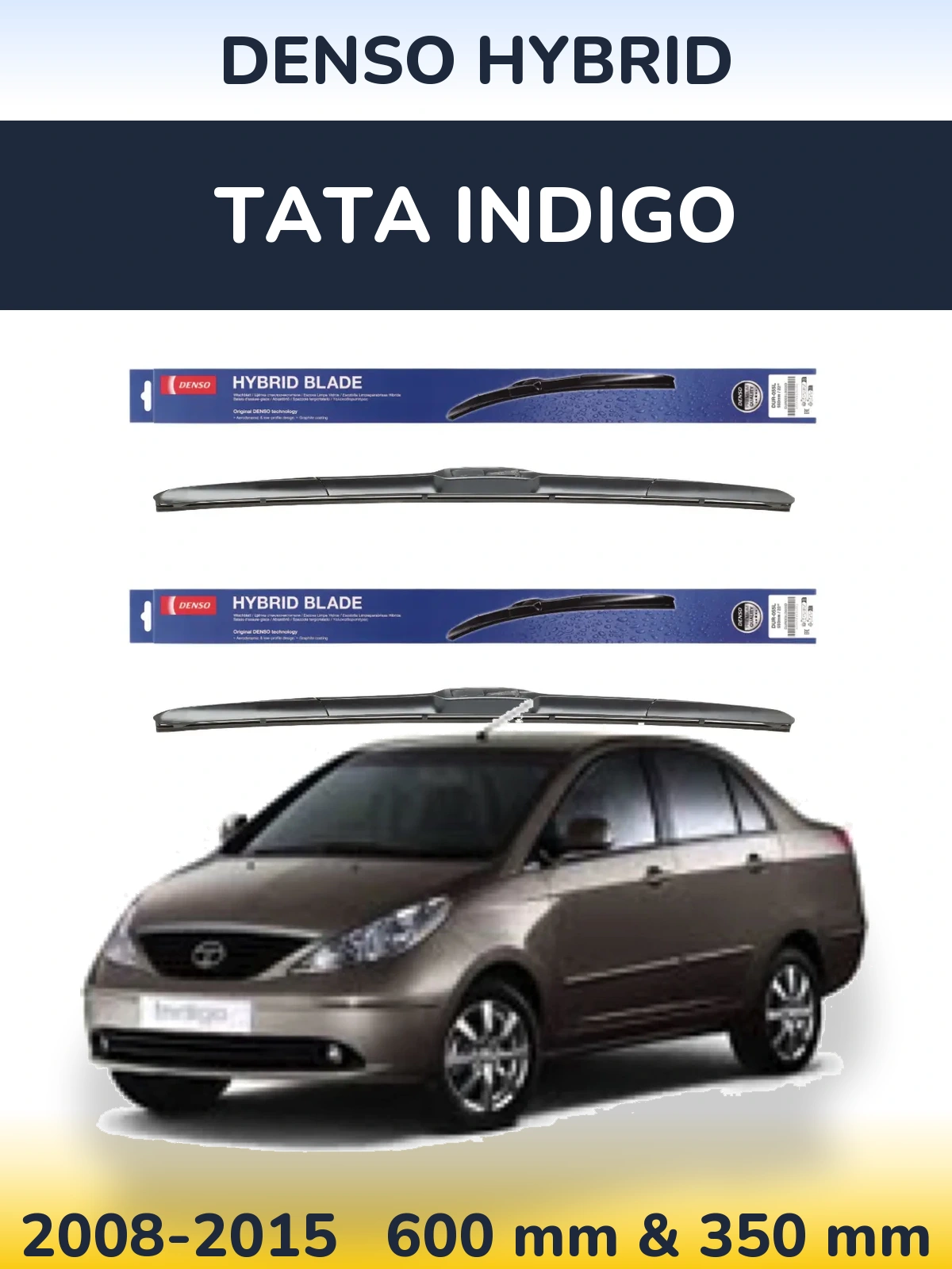 Komplet przednich wycieraczek Denso Hybrid 600 & 350 mm do Tata Indigo 2008-2015