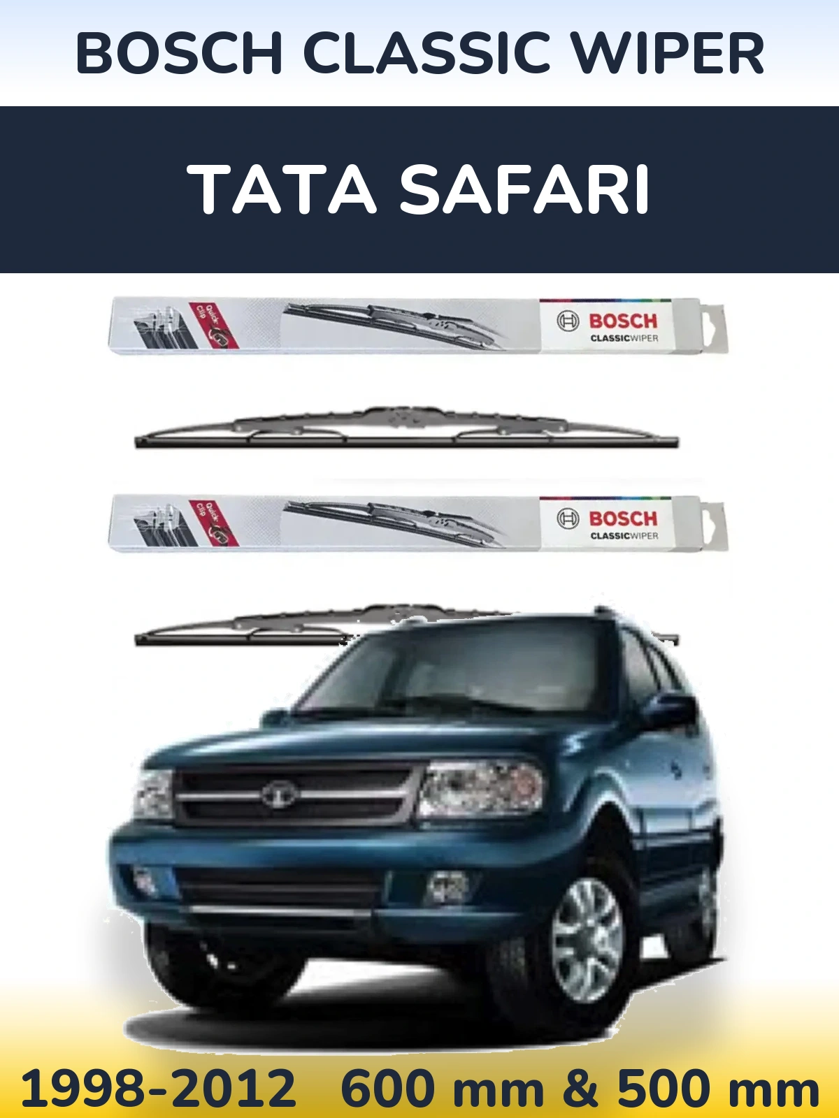 Komplet przednich wycieraczek BOSCH Classic Wiper 600 & 500 mm do Tata Safari 1998-2012