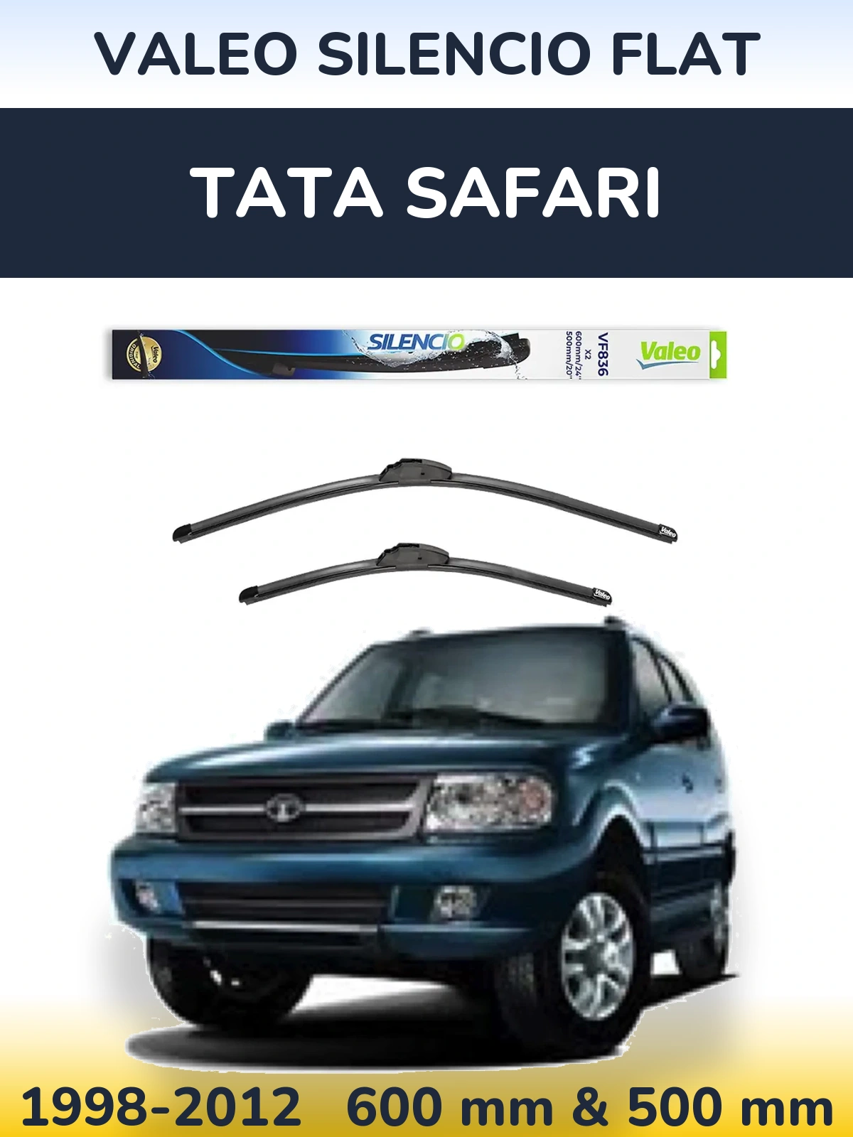 Komplet przednich wycieraczek Valeo Silencio Flat 600 & 500 mm do Tata Safari 1998-2012