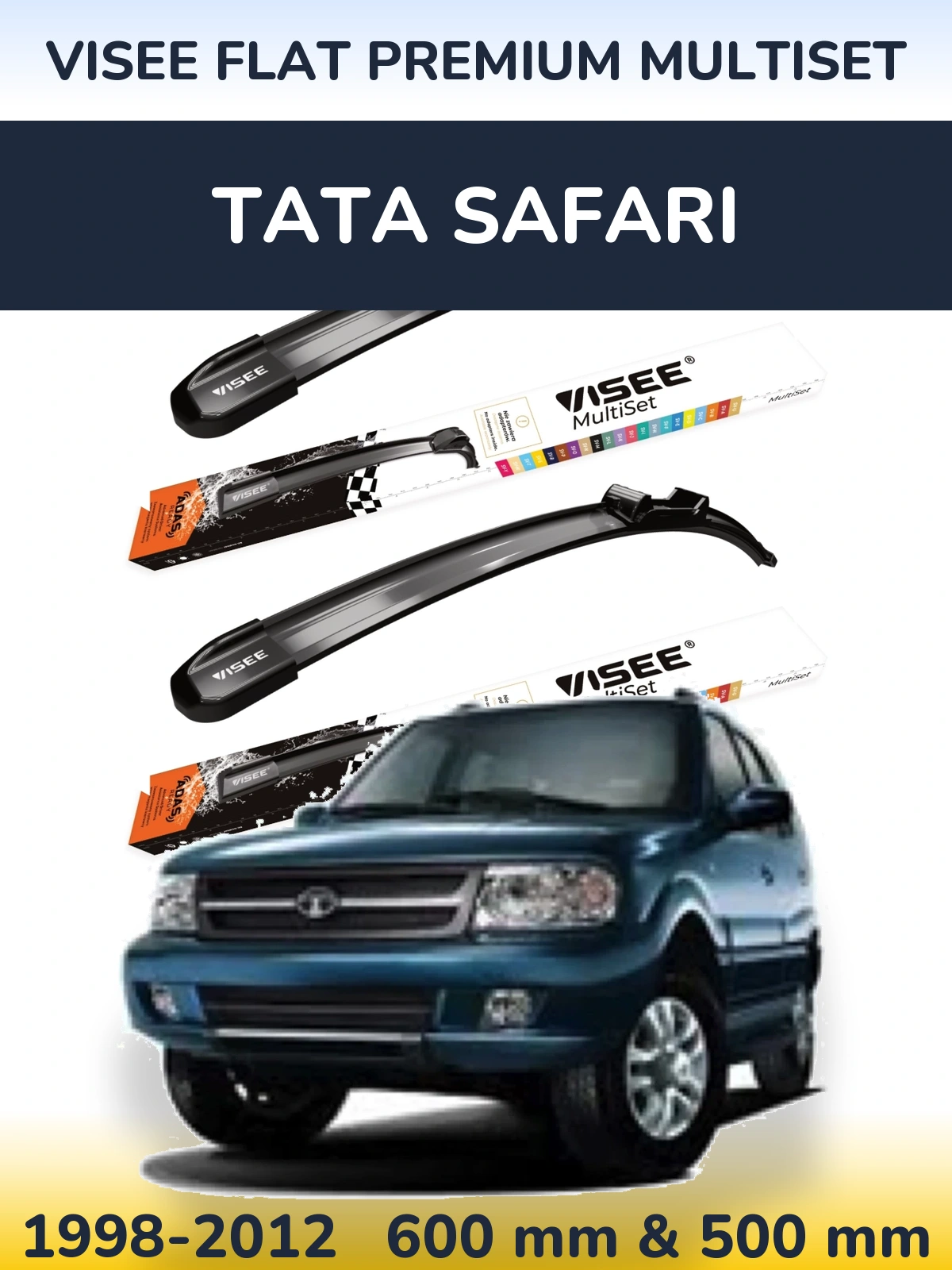 Komplet przednich wycieraczek VISEE FLAT PREMIUM MultiSet 600 & 500 mm do Tata Safari 1998-2012