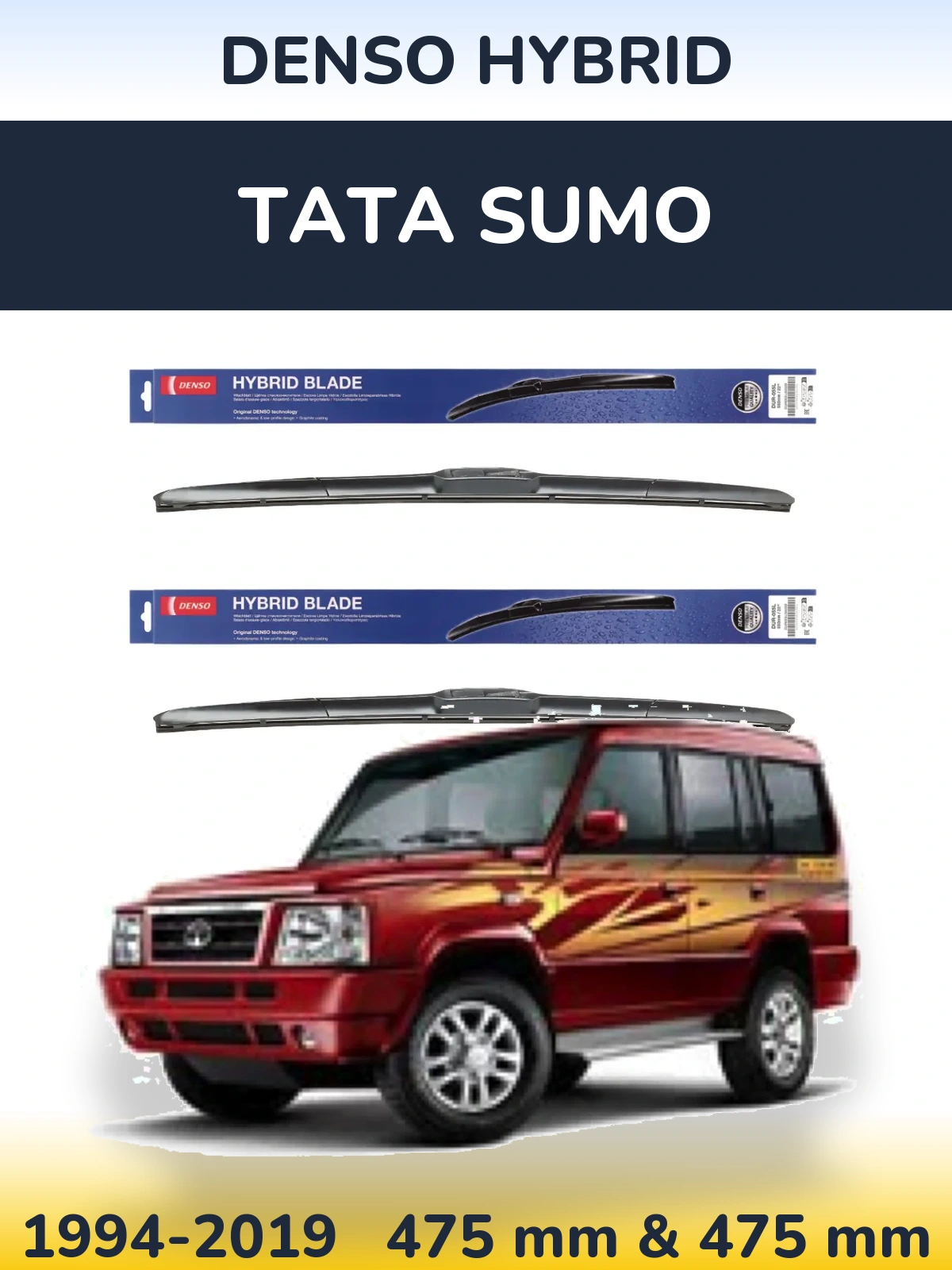Комплект передних дворников Denso Hybrid 475 & 475 мм для Tata Sumo 1994-2019