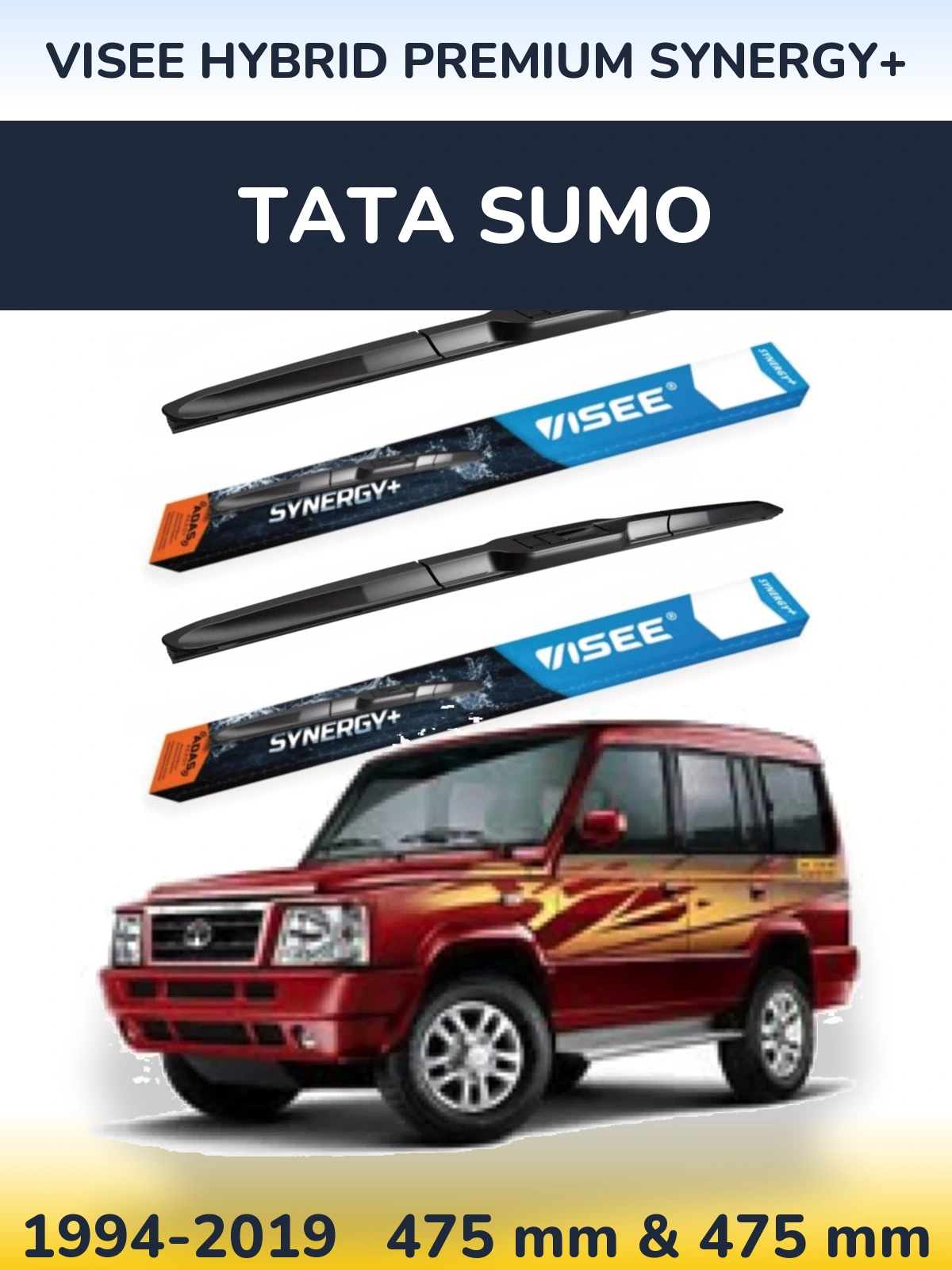 Komplet przednich wycieraczek VISEE HYBRID PREMIUM SYNERGY+ 475 & 475 mm do Tata Sumo 1994-2019