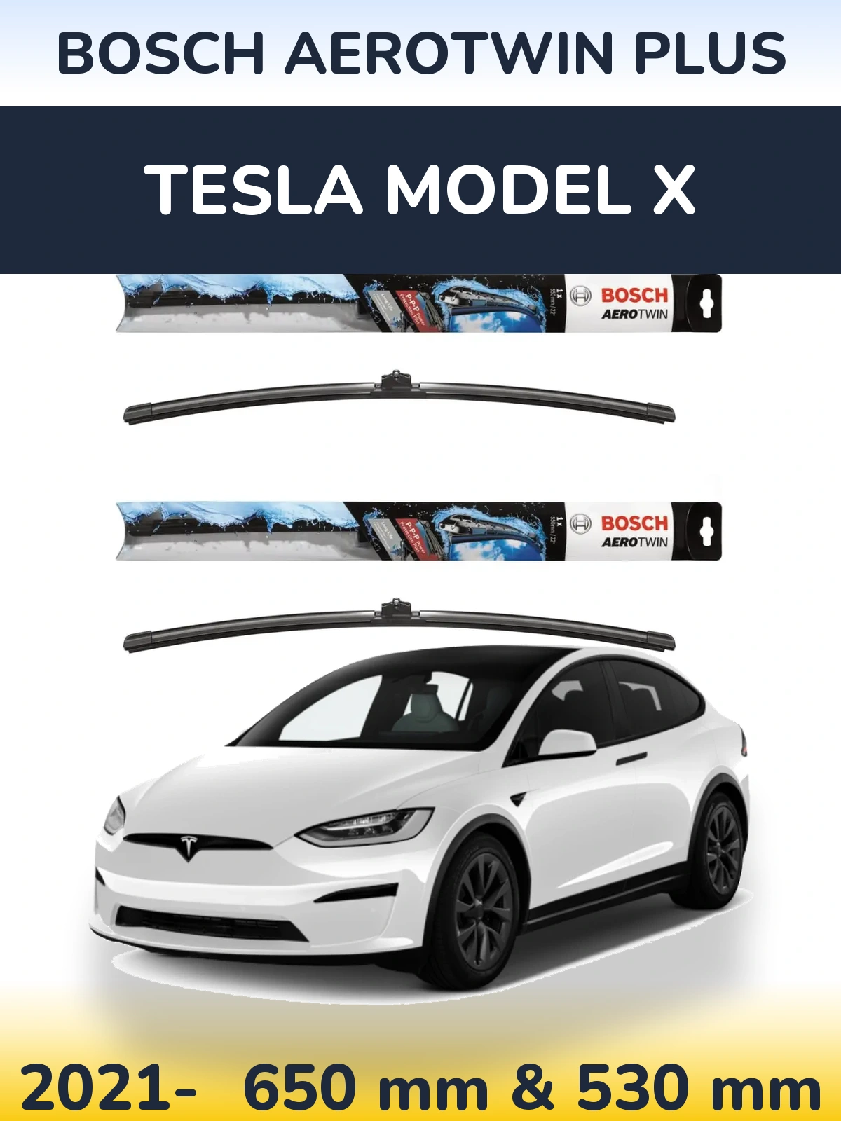 Komplet przednich wycieraczek BOSCH AeroTwin Plus 650 & 530 mm do Tesla Model X 2021-2026
