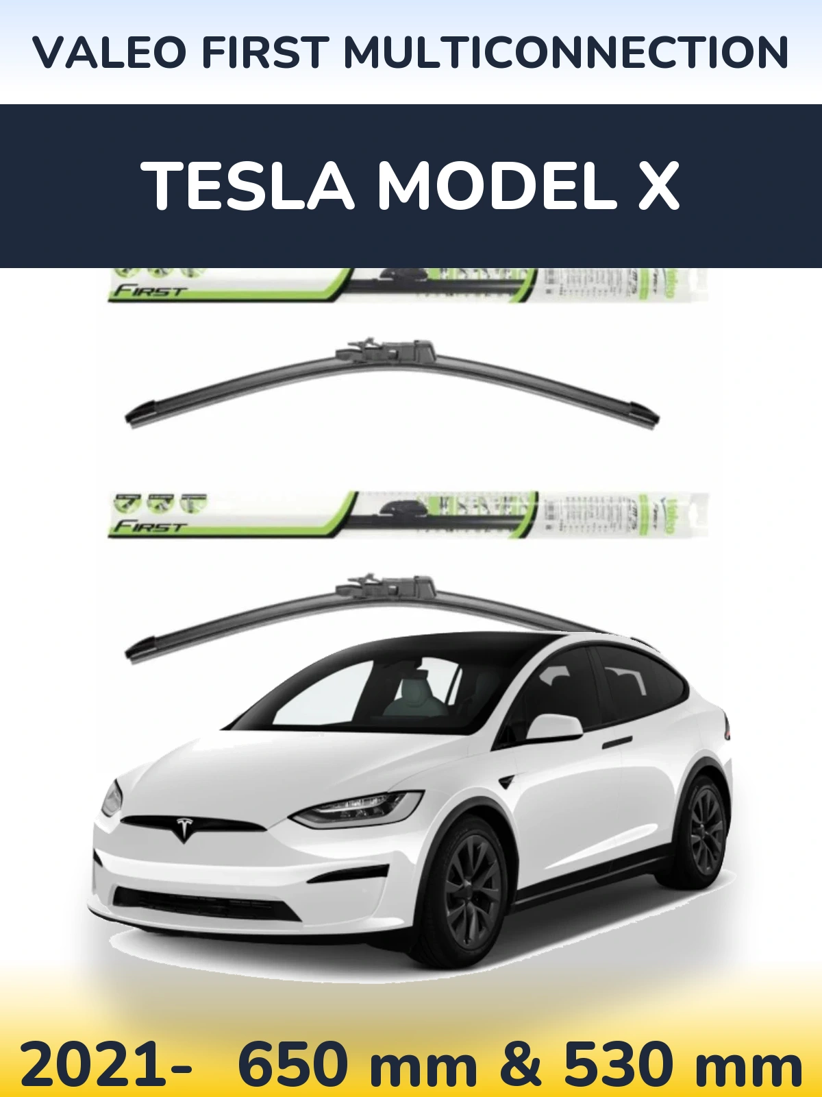 Комплект передних дворников Valeo First MultiConnection 650 & 530 мм для Tesla Модель X 2021-2026