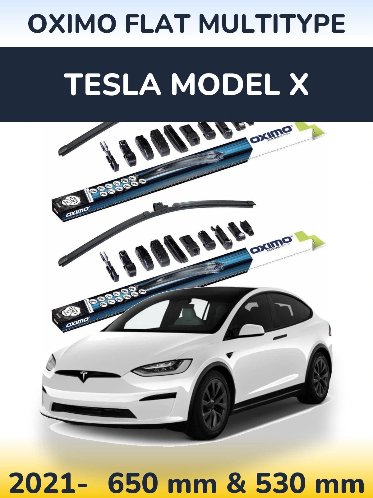Комплект передних дворников Oximo Flat MultiТипe 650 & 530 мм для Tesla Модель X 2021-2026
