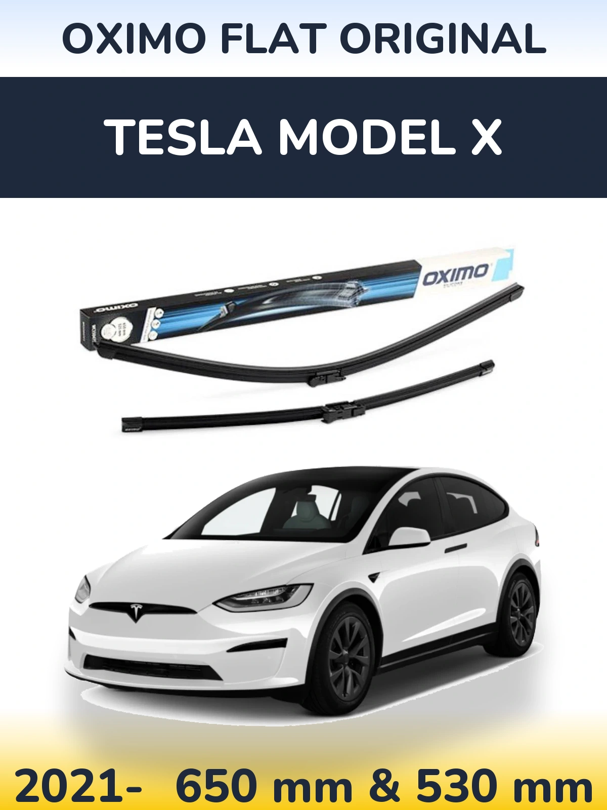 Комплект передних дворников Oximo Flat Original 650 & 530 мм для Tesla Модель X 2021-2026