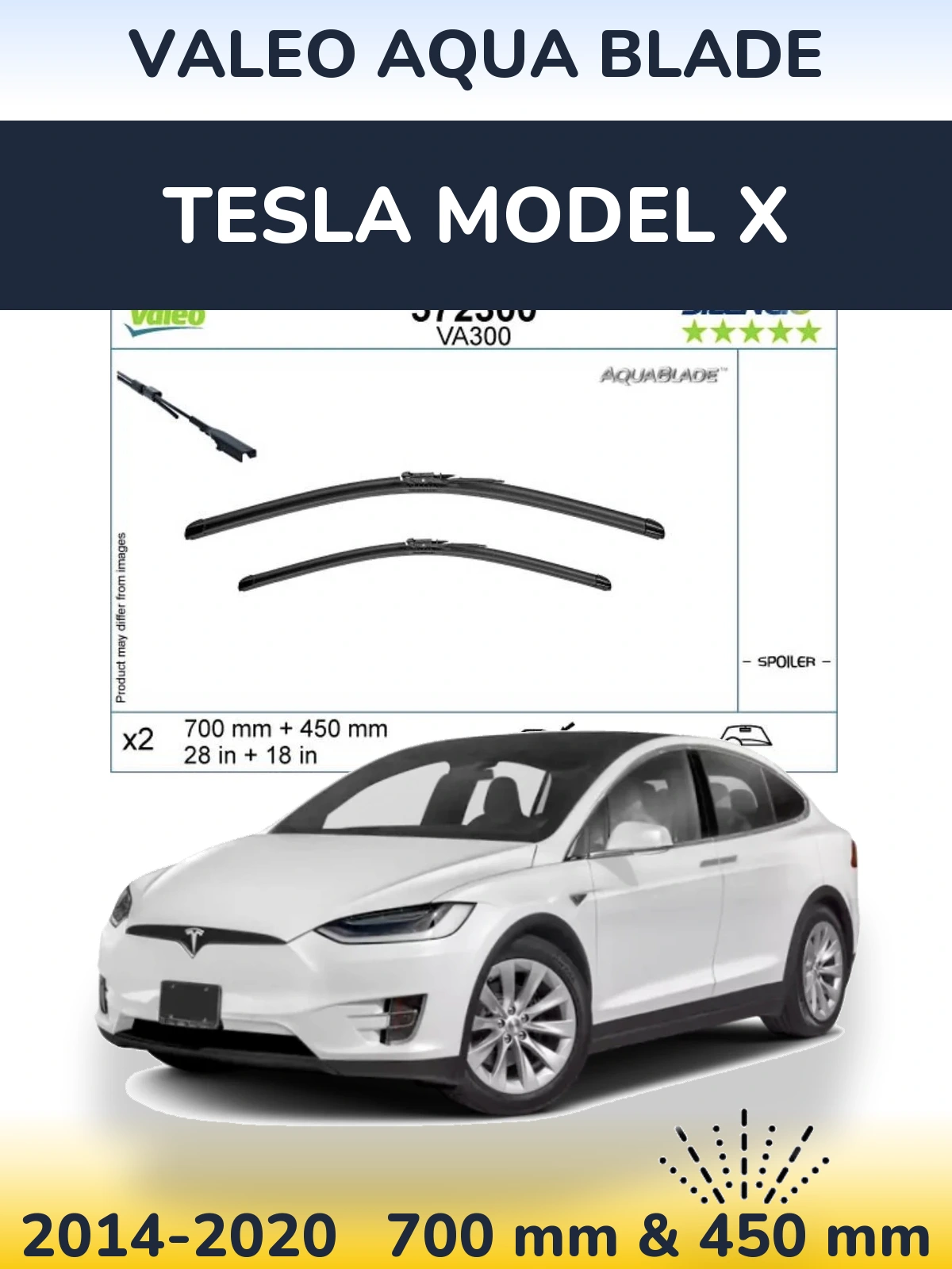 Комплект передних дворников Valeo Aqua Blade 700 & 450 мм для Tesla Модель X 2014-2020
