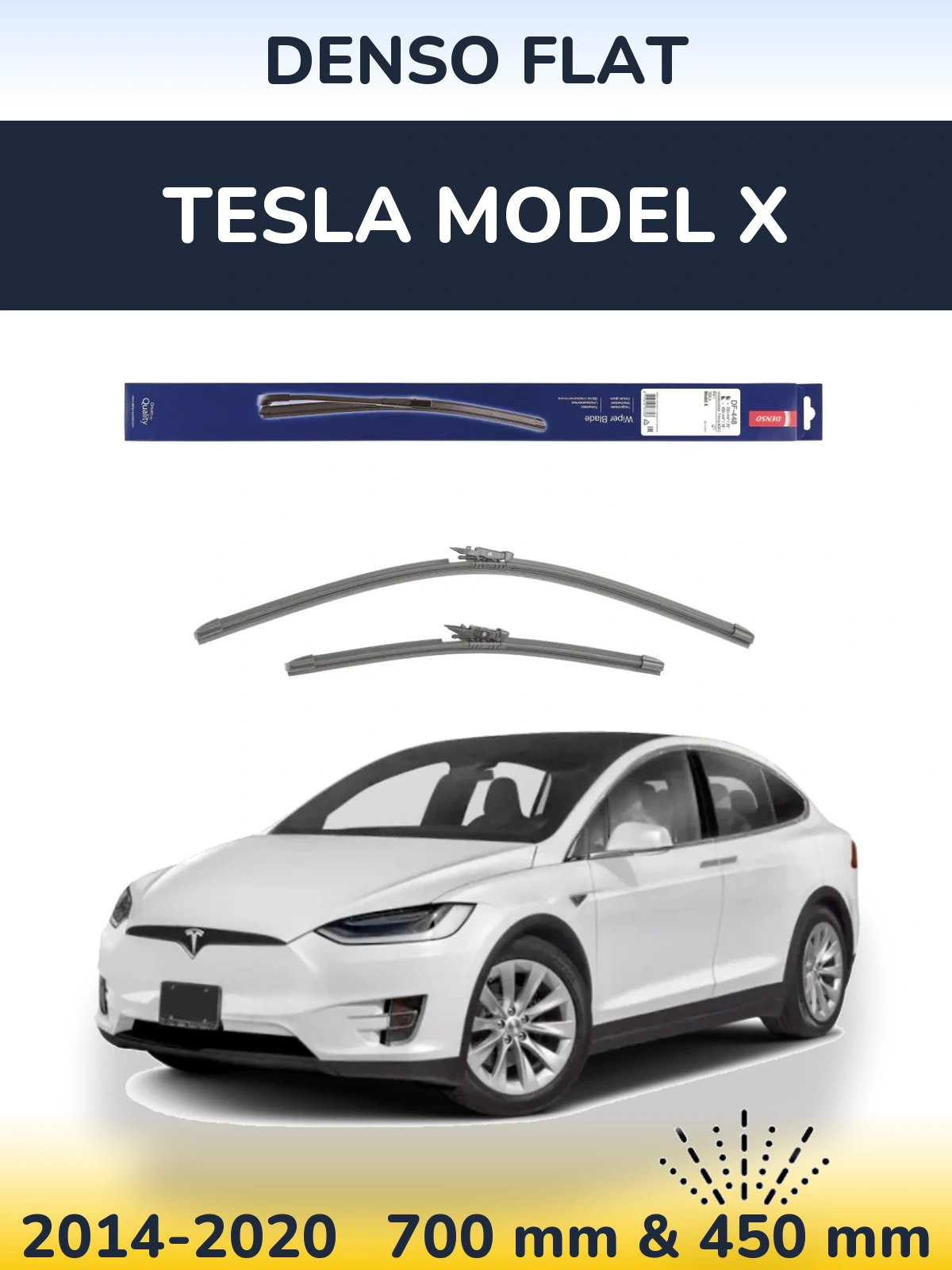 Комплект передних дворников Denso Flat 700 & 450 мм для Tesla Модель X 2014-2020