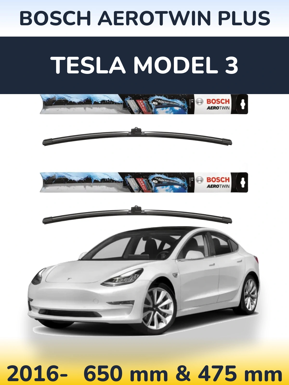 Комплект передних дворников BOSCH AeroTwin Plus 650 & 475 мм для Tesla Модель 3 2016-2026