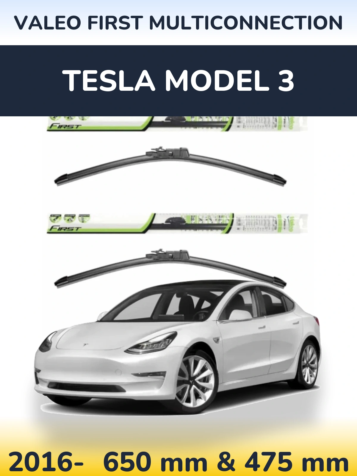 Komplet przednich wycieraczek Valeo First MultiConnection 650 & 475 mm do Tesla Model 3 2016-2026