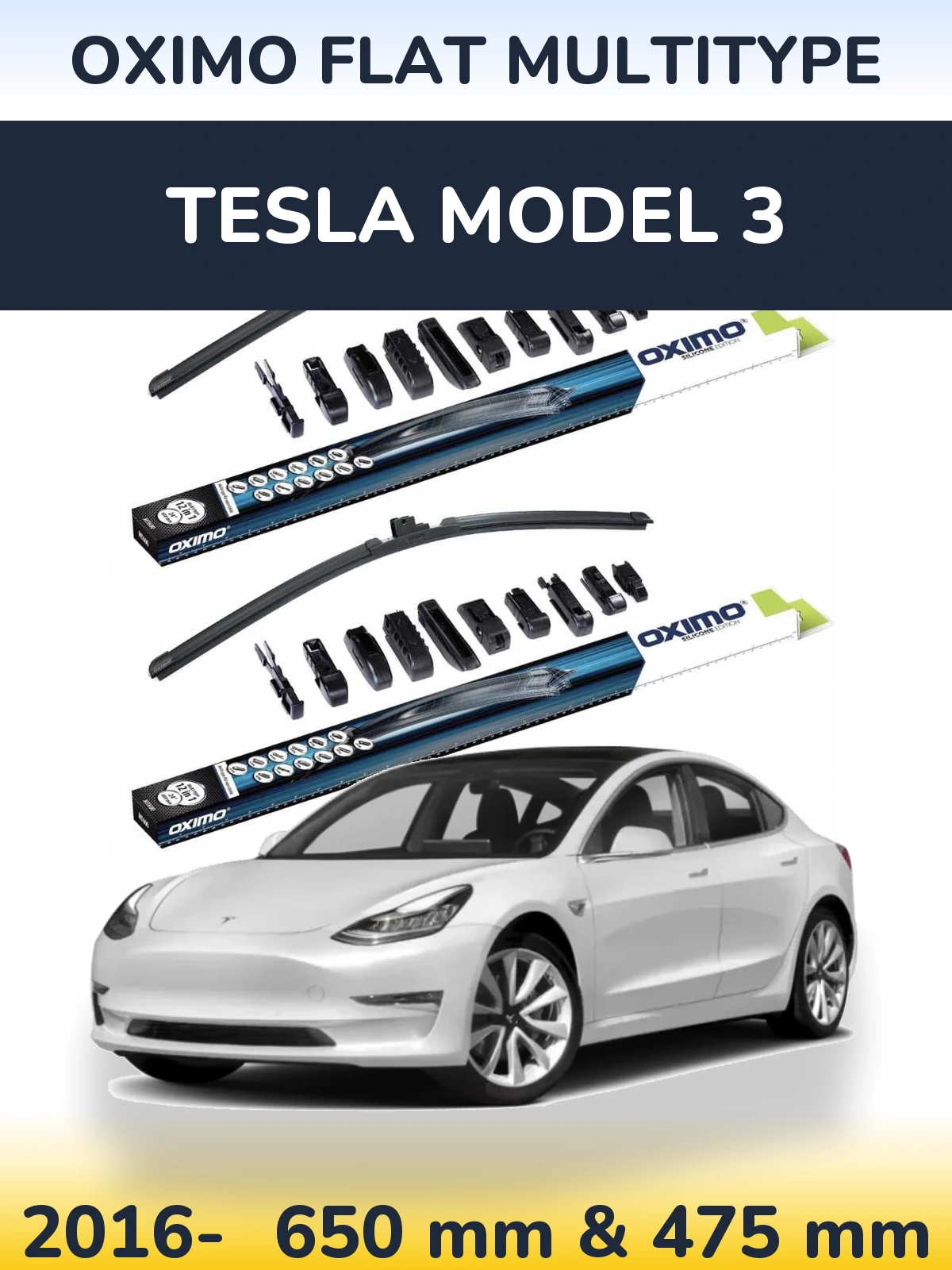 Komplet przednich wycieraczek Oximo Flat MultiType 650 & 475 mm do Tesla Model 3 2016-2026