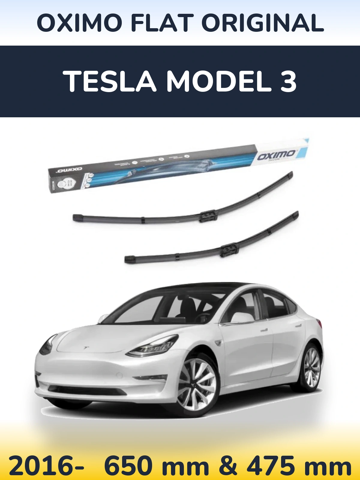 Komplet przednich wycieraczek Oximo Flat Original 650 & 475 mm do Tesla Model 3 2016-2026