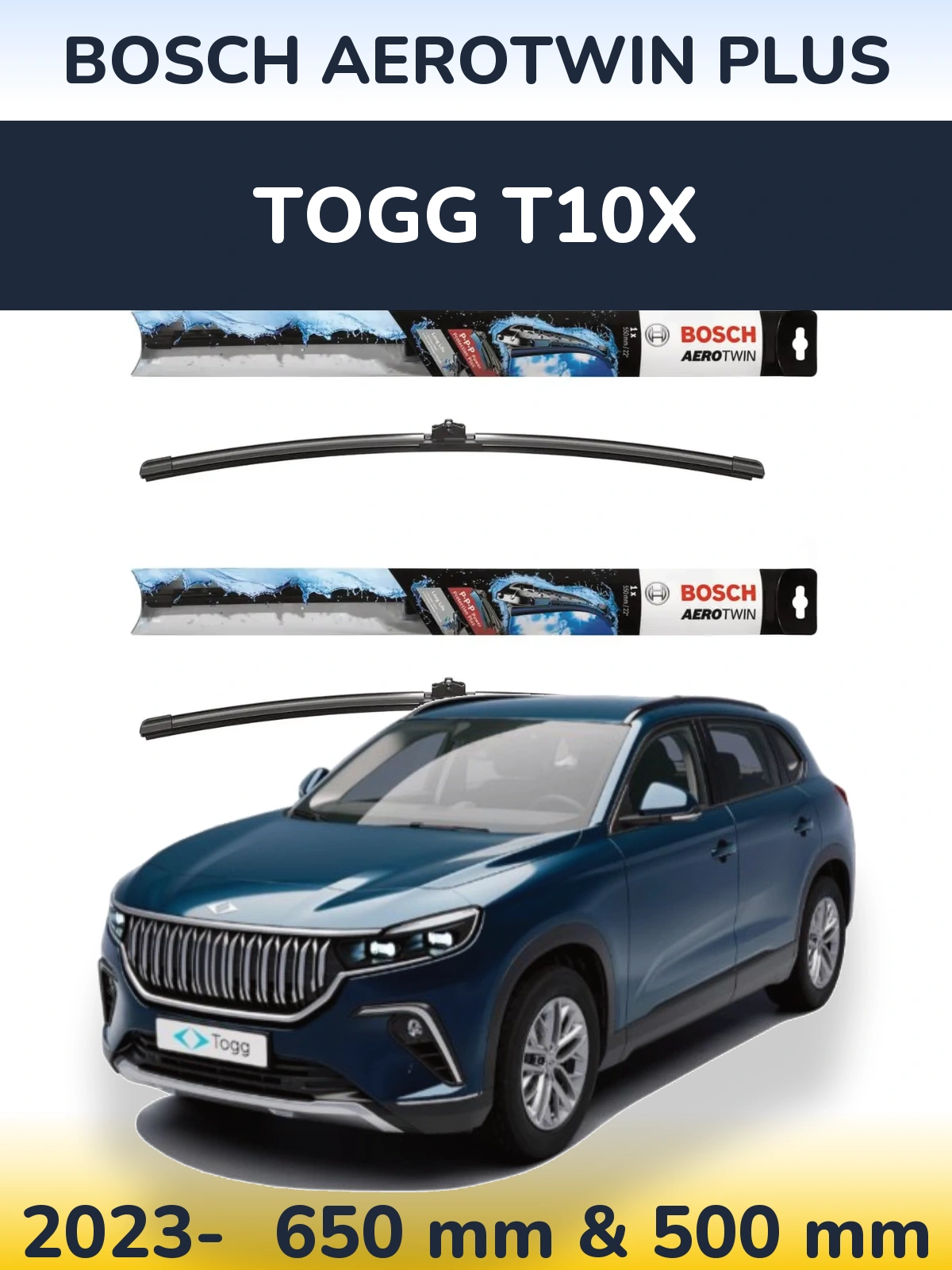 Komplet przednich wycieraczek BOSCH AeroTwin Plus 650 & 500 mm do TOGG T10X 2023-2026