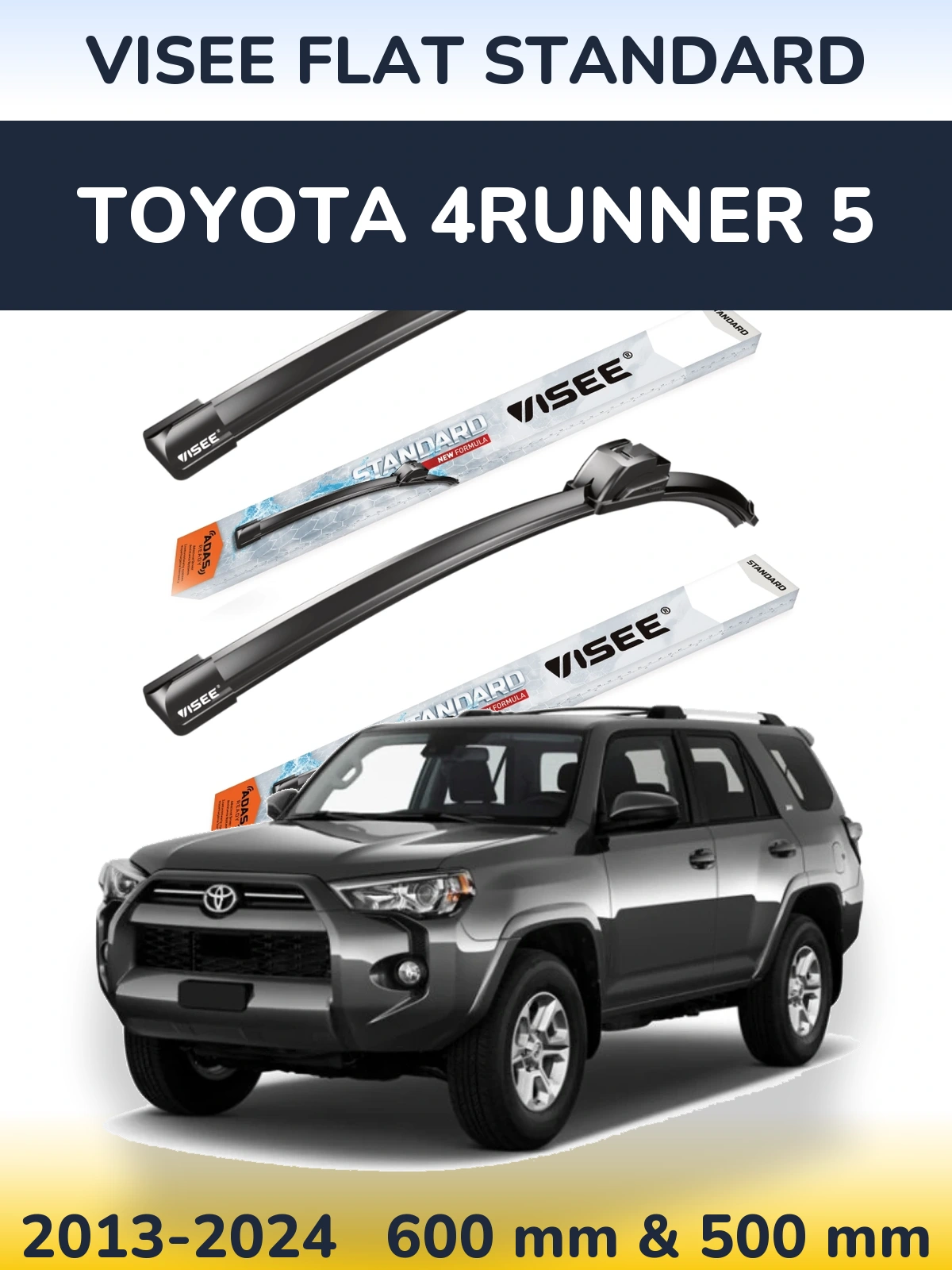 Komplet przednich wycieraczek VISEE FLAT STANDARD 600 & 500 mm do Toyota 4Runner 5 2013-2024