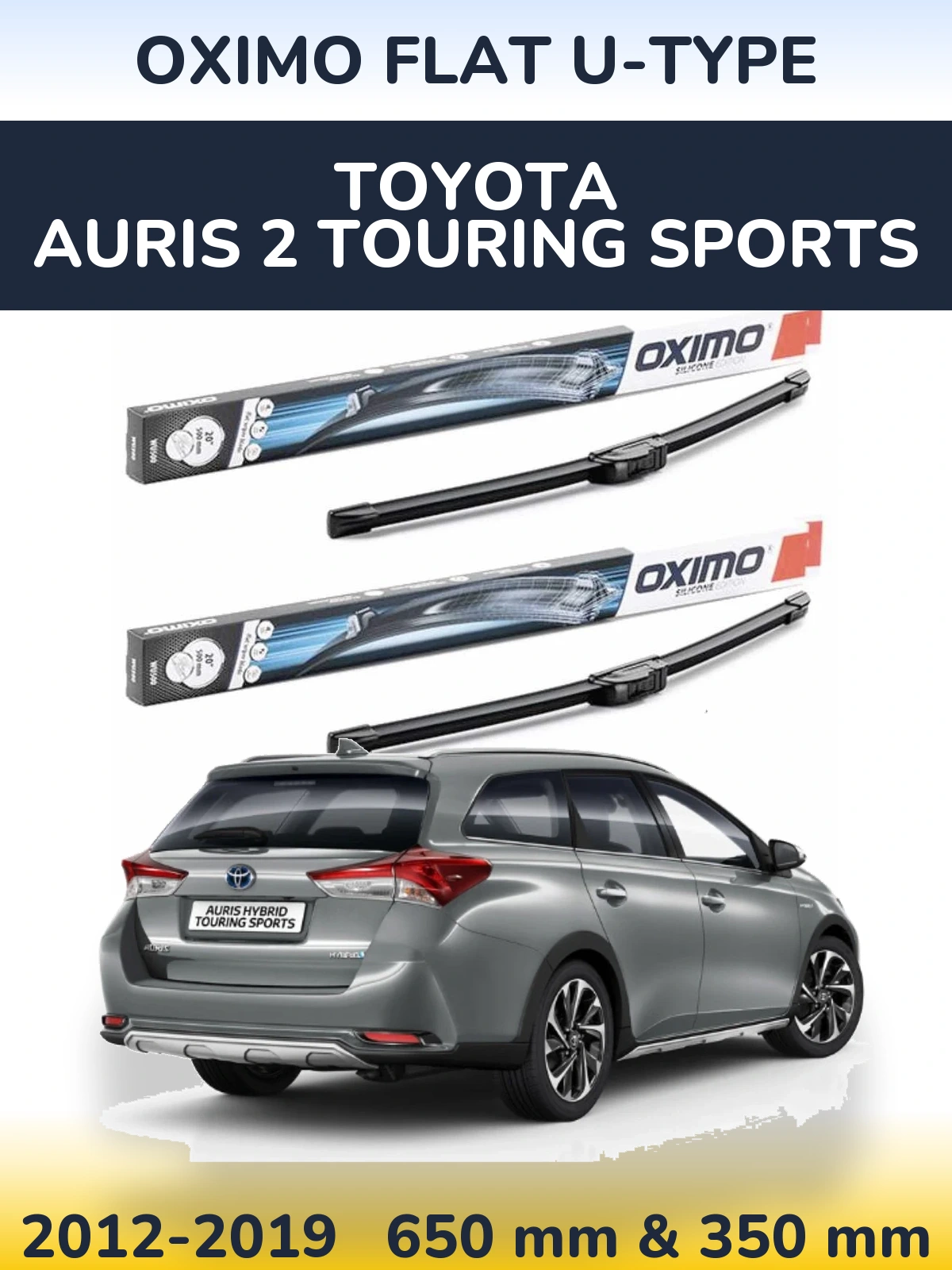Комплект передних дворников Oximo Flat U-type 650 & 350 мм для Toyota Auris 2 Touring Sports 2012-2019