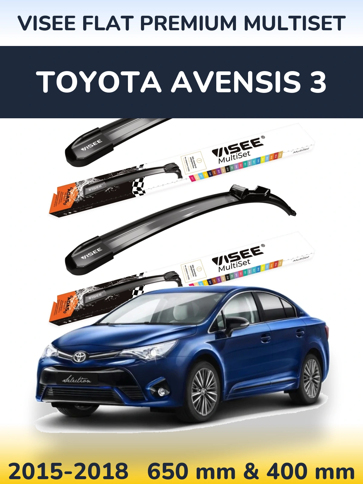 Komplet przednich wycieraczek VISEE FLAT PREMIUM MultiSet 650 & 400 mm do Toyota Avensis 3 2015-2018