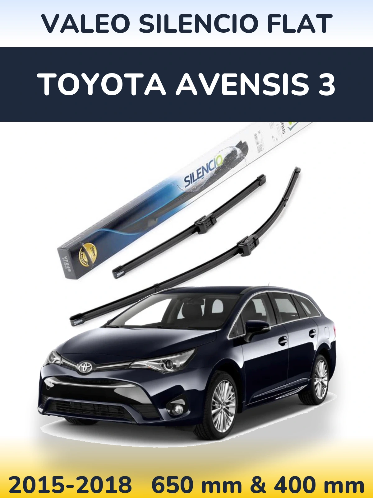 Front wiper blade set Valeo Silencio Flat 650 & 400 mm for Toyota Avensis 3 2015-2018