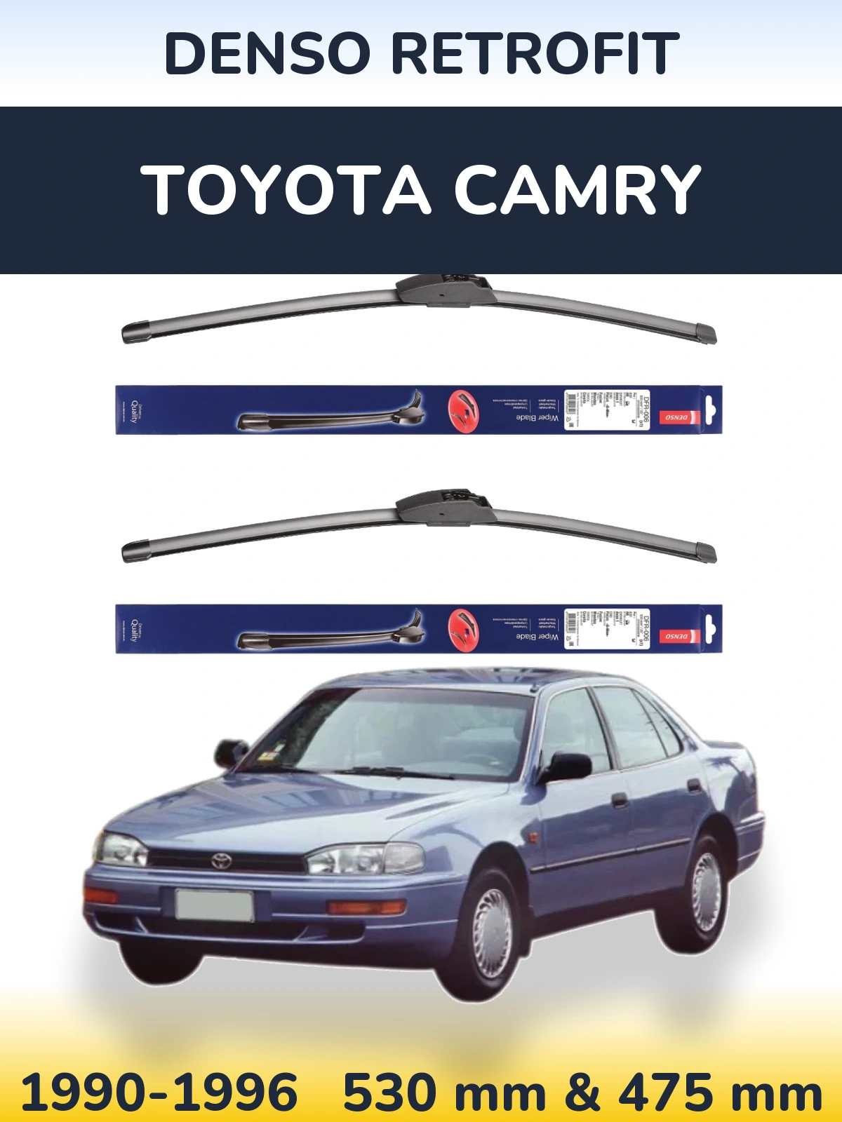 Front wiper blade set Denso Retrofit 530 & 475 mm for Toyota Camry 1990-1996