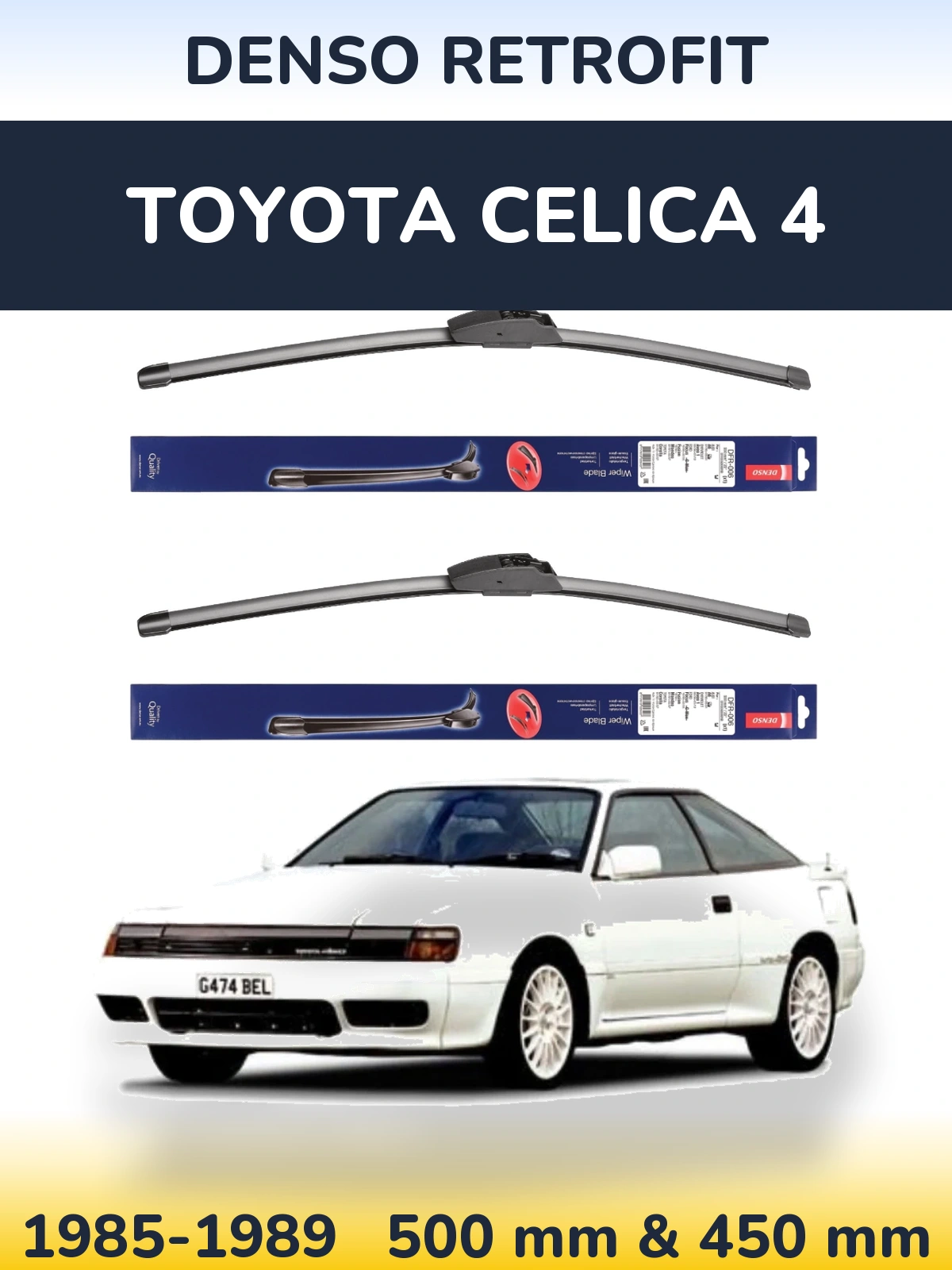 Komplet przednich wycieraczek Denso Retrofit 500 & 450 mm do Toyota Celica 4 1985-1989