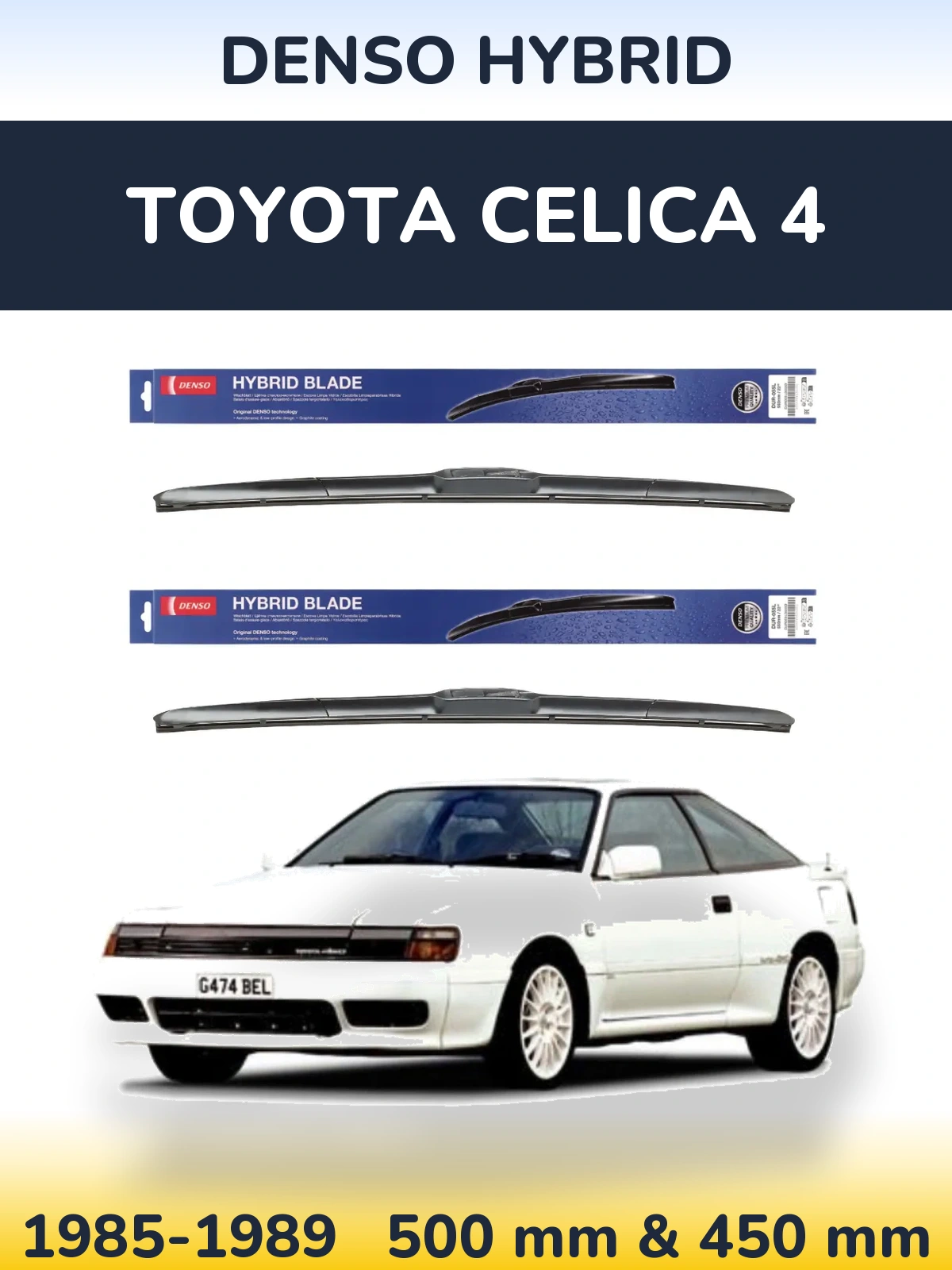 Komplet przednich wycieraczek Denso Hybrid 500 & 450 mm do Toyota Celica 4 1985-1989