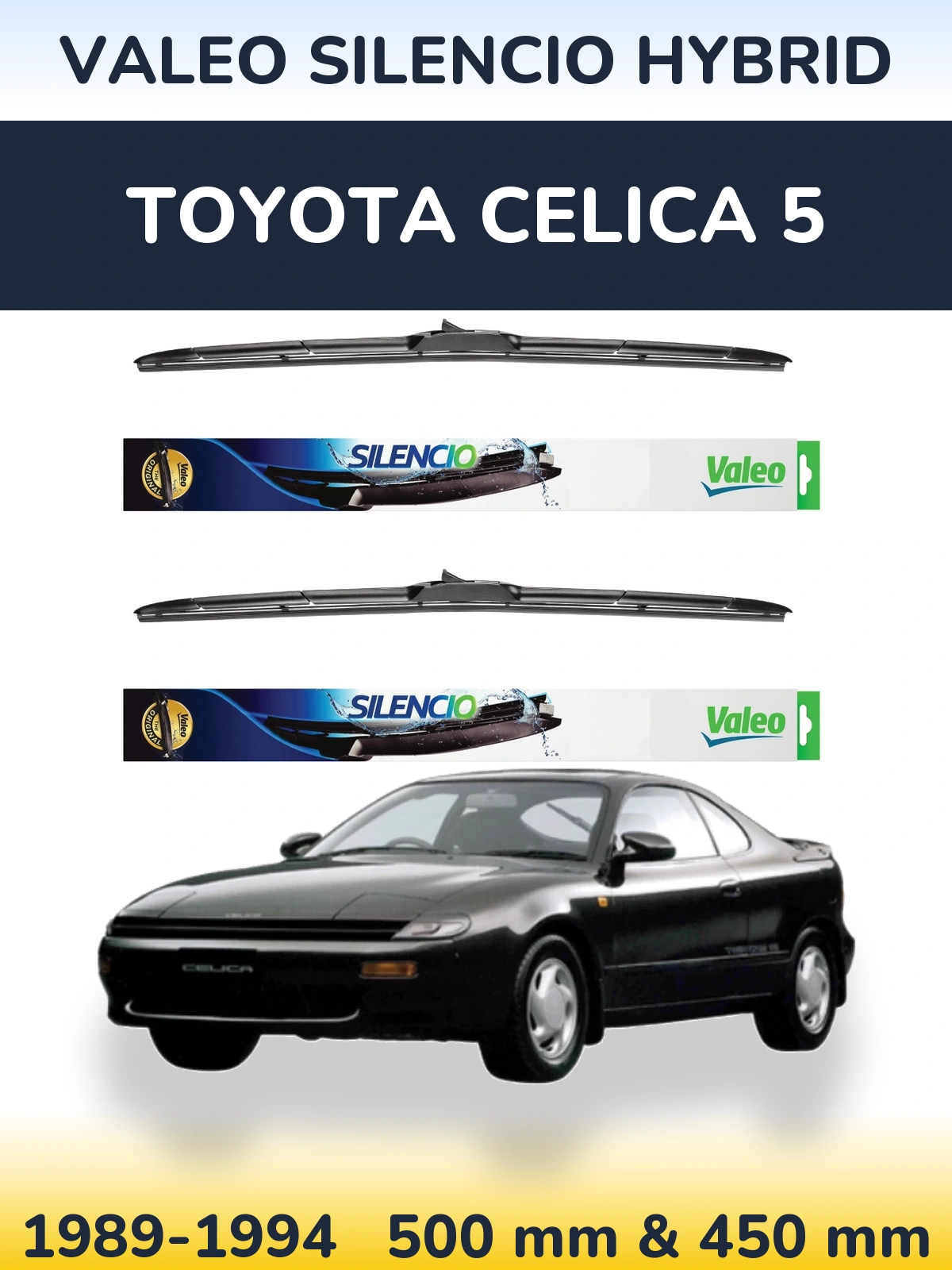 Komplet przednich wycieraczek Valeo Silencio Hybrid 500 & 450 mm do Toyota Celica 5 1989-1994