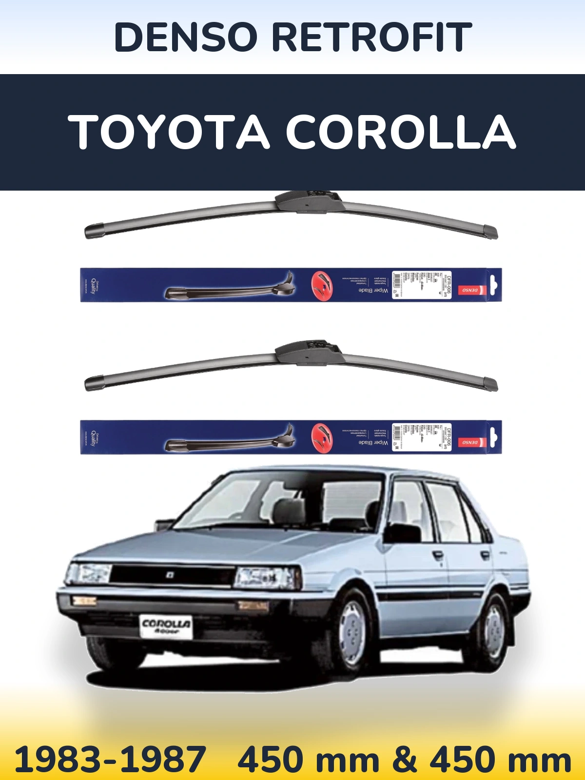 Komplet przednich wycieraczek Denso Retrofit 450 & 450 mm do Toyota Corolla 1983-1987