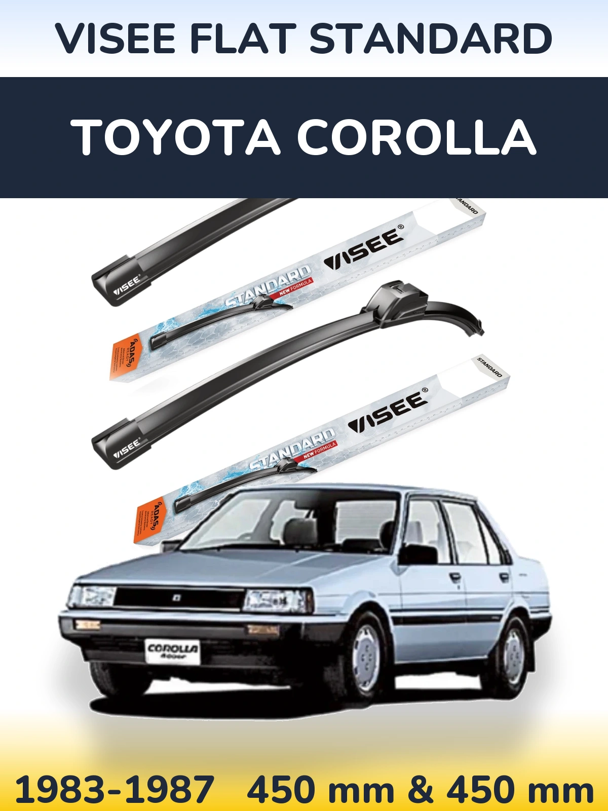 Komplet przednich wycieraczek VISEE FLAT STANDARD 450 & 450 mm do Toyota Corolla 1983-1987