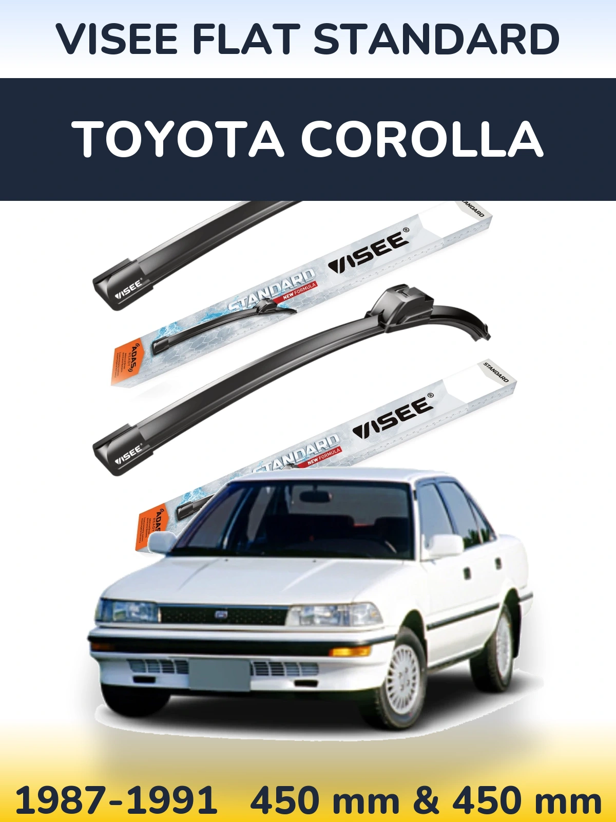 Комплект передних дворников VISEE FLAT STANDARD 450 & 450 мм для Toyota Corolla 1987-1991