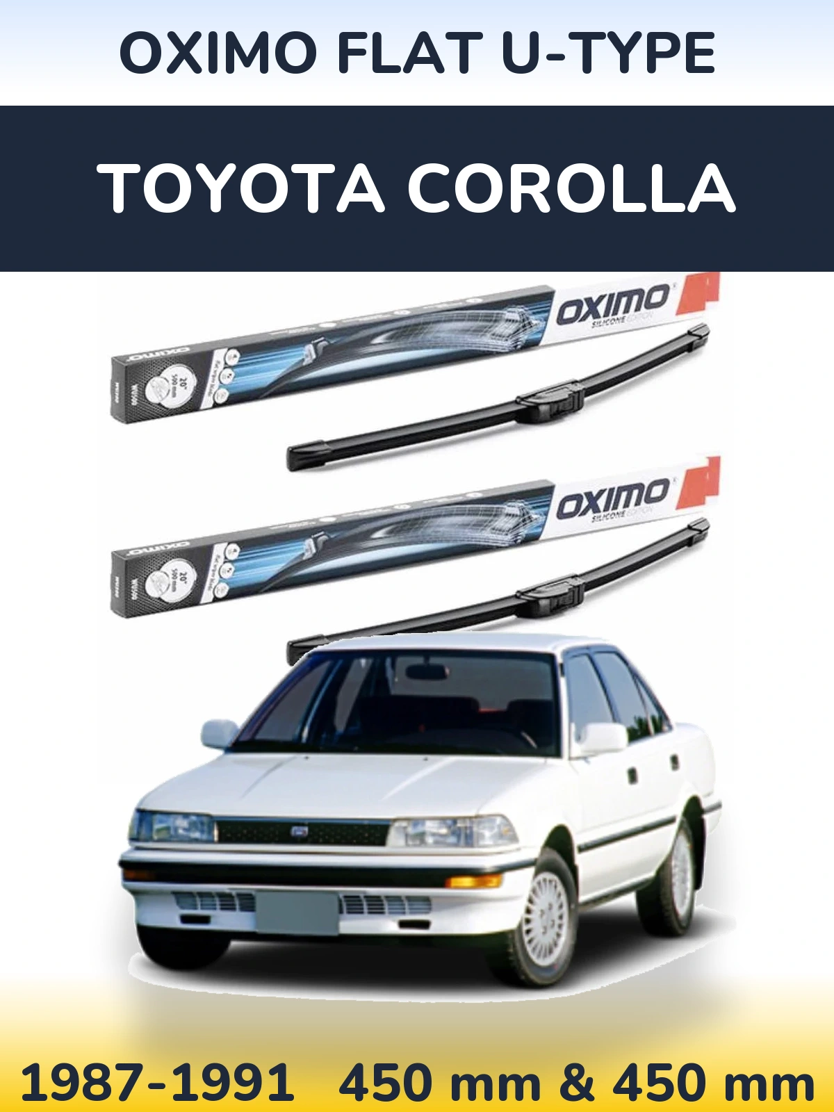 Комплект передних дворников Oximo Flat U-type 450 & 450 мм для Toyota Corolla 1987-1991