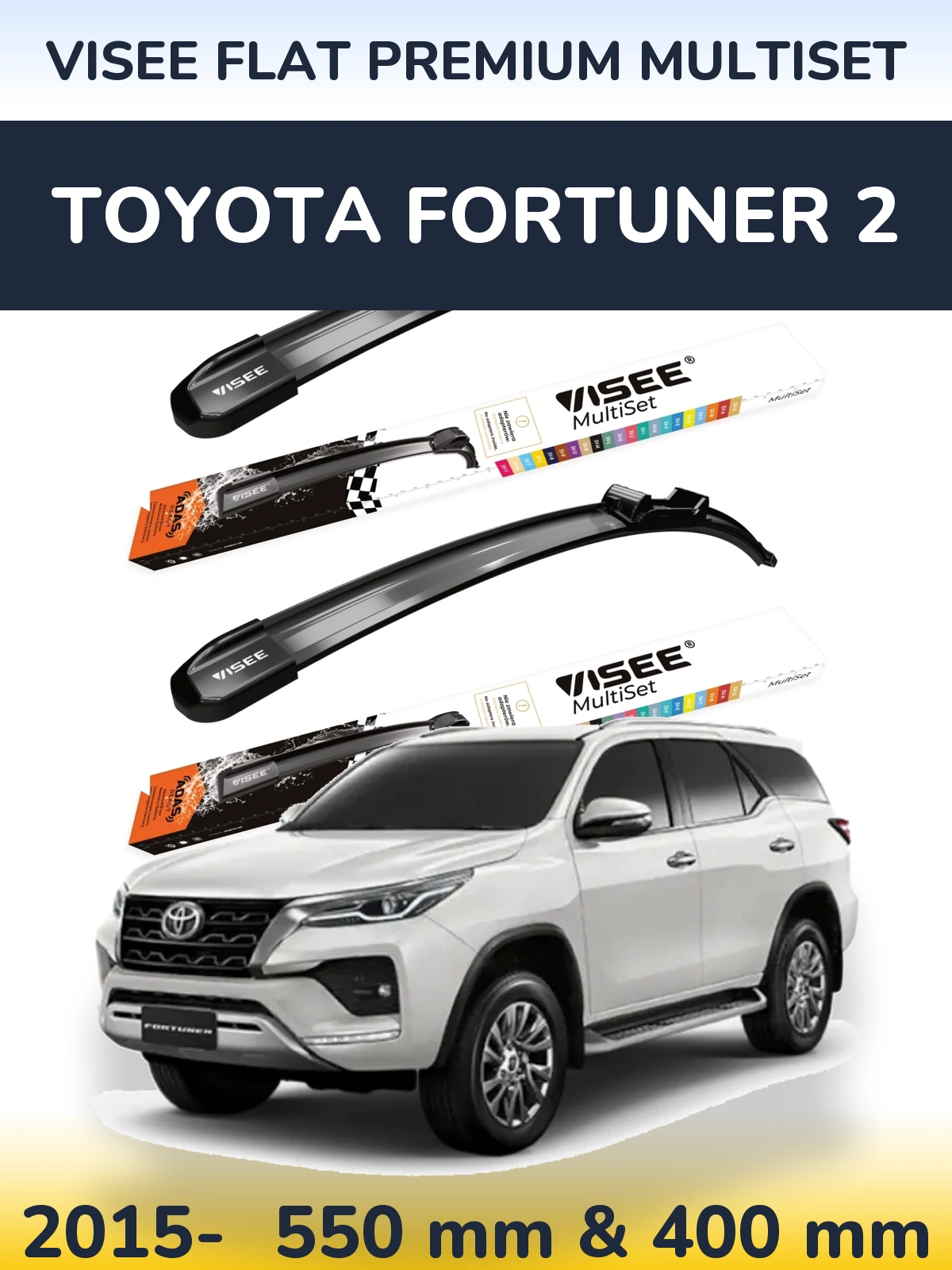 Komplet przednich wycieraczek VISEE FLAT PREMIUM MultiSet 550 & 400 mm do Toyota Fortuner 2 2015-2026