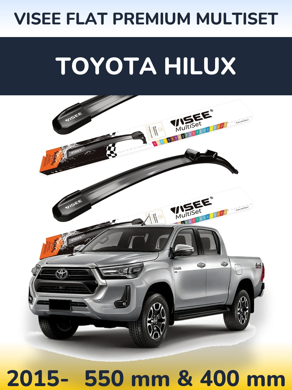 Комплект передних дворников VISEE FLAT PREMIUM MultiSet 550 & 400 мм для Toyota Hilux 2015-2026