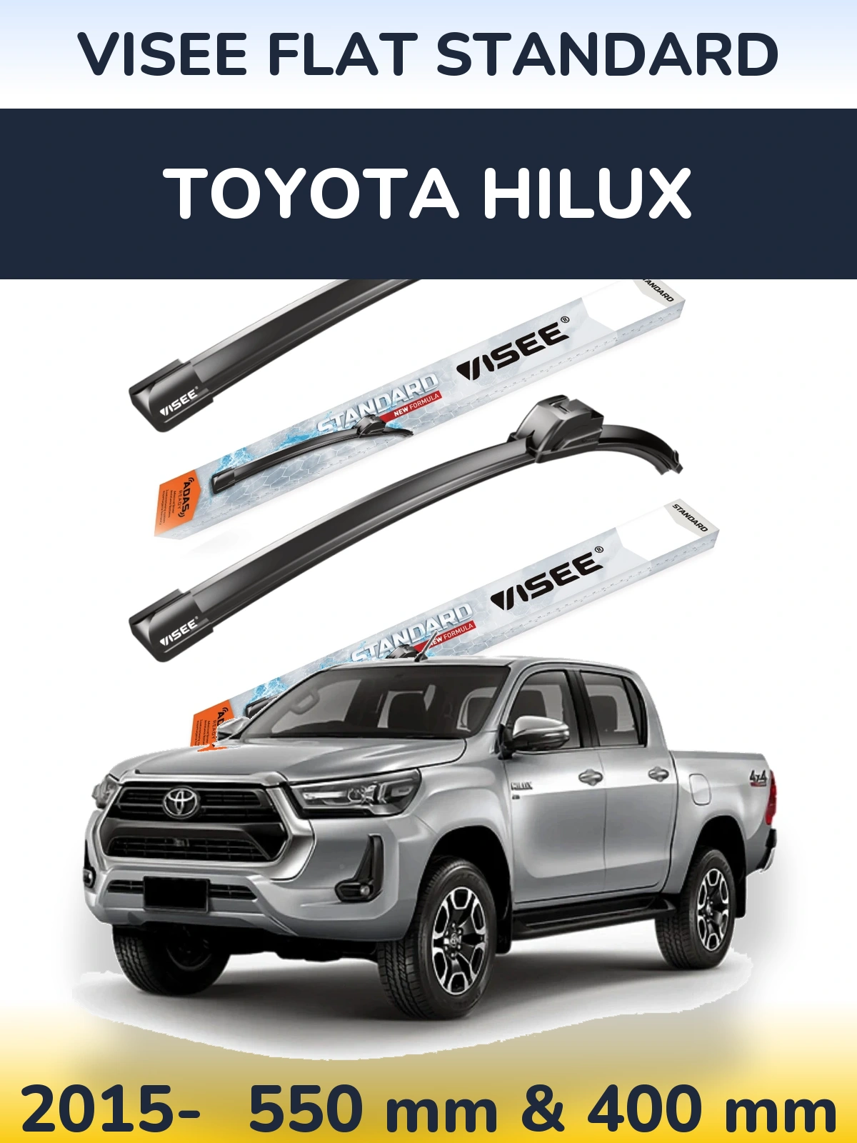 Комплект передних дворников VISEE FLAT STANDARD 550 & 400 мм для Toyota Hilux 2015-2026