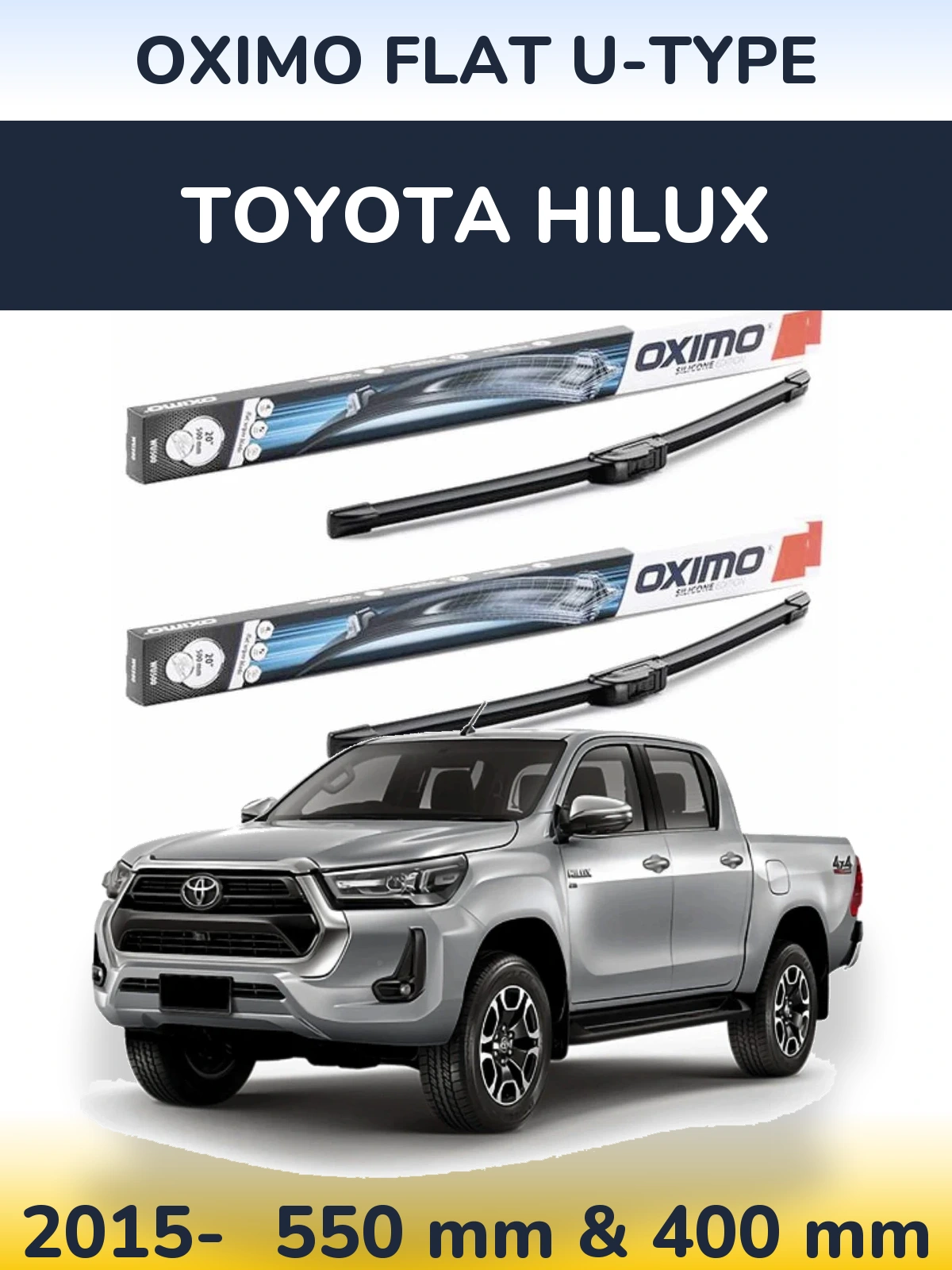 Комплект передних дворников Oximo Flat U-type 550 & 400 мм для Toyota Hilux 2015-2026