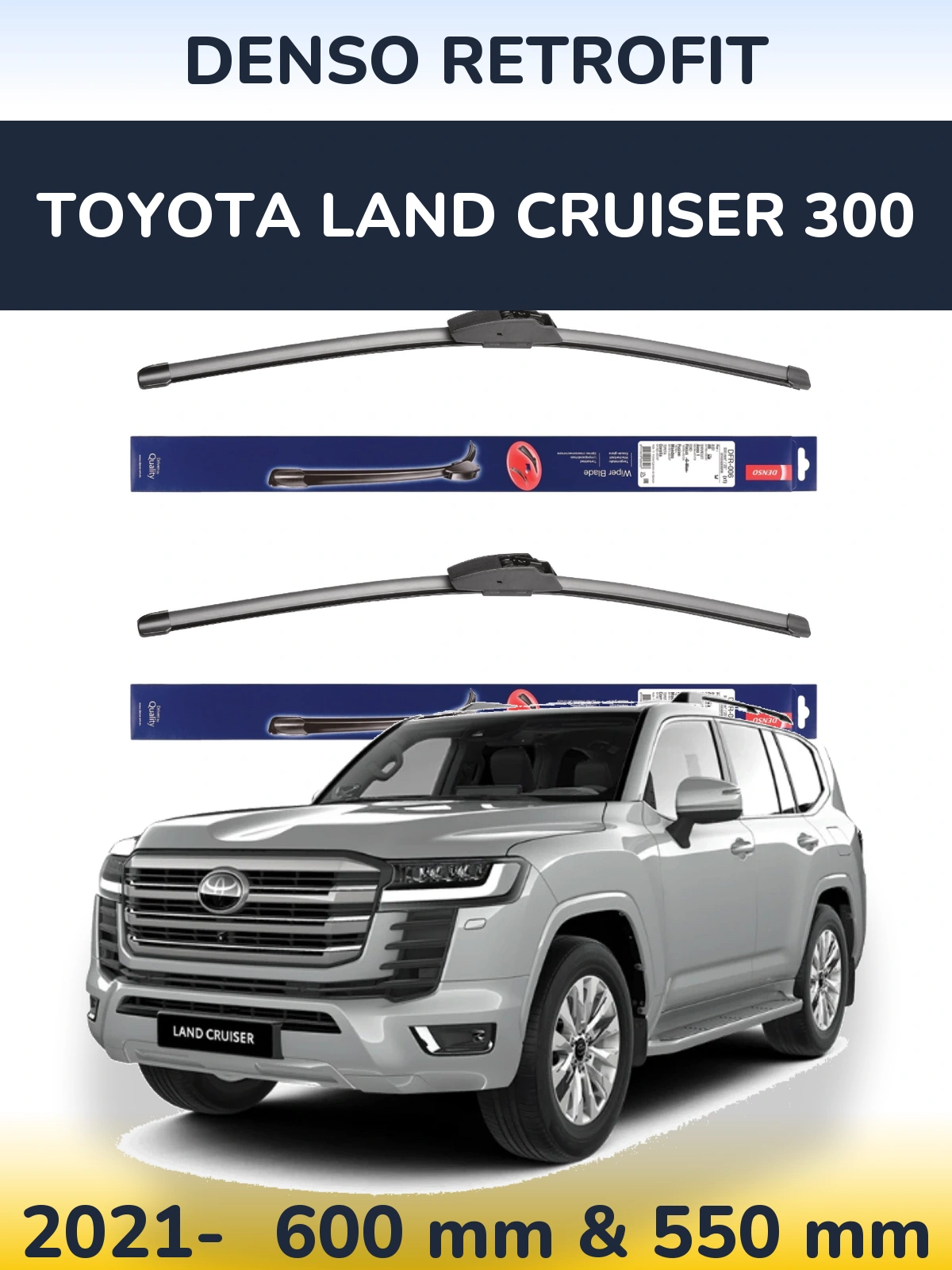 Komplet przednich wycieraczek Denso Retrofit 600 & 550 mm do Toyota Land Cruiser 300 2021-2026