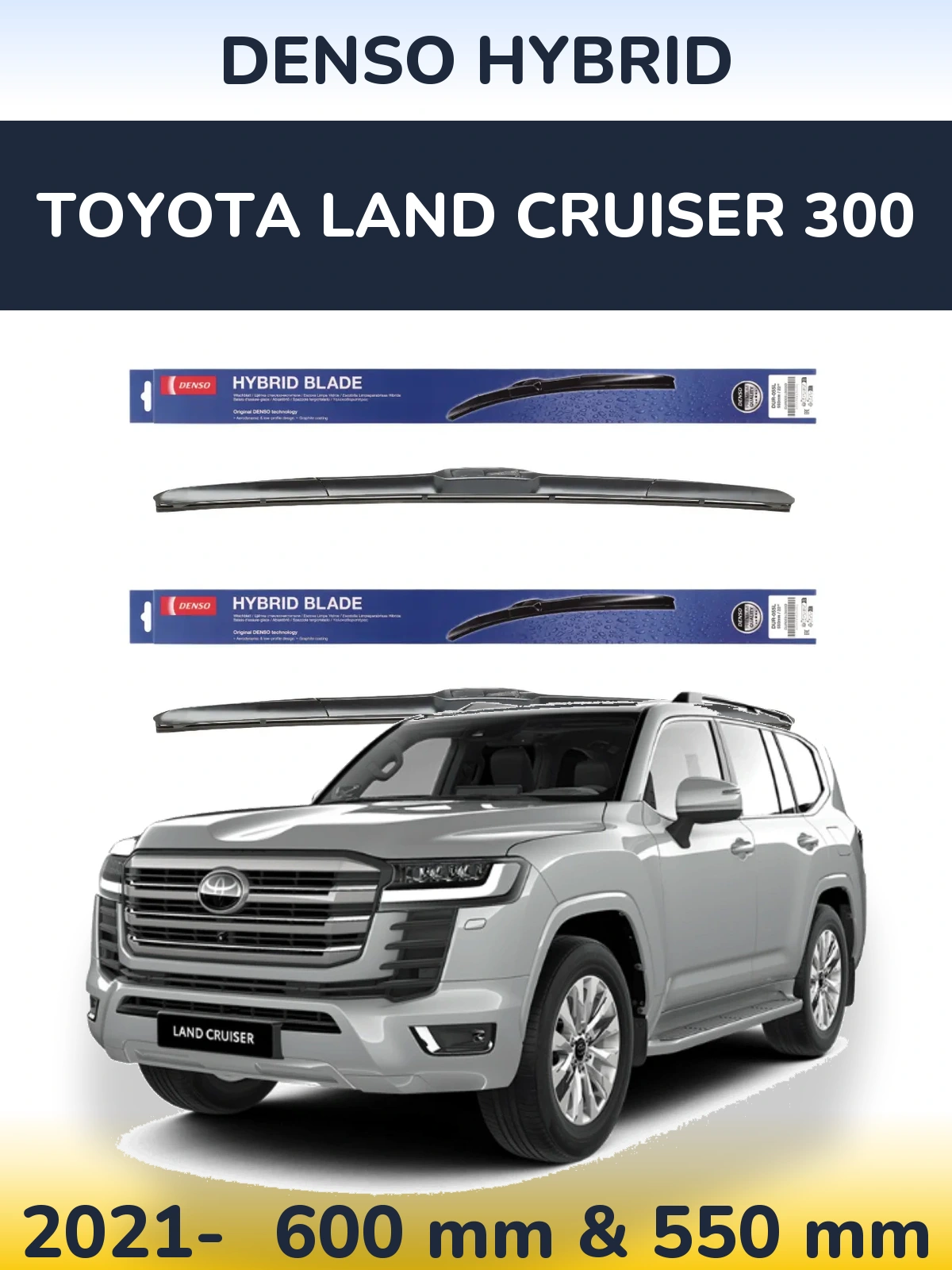 Komplet przednich wycieraczek Denso Hybrid 600 & 550 mm do Toyota Land Cruiser 300 2021-2026