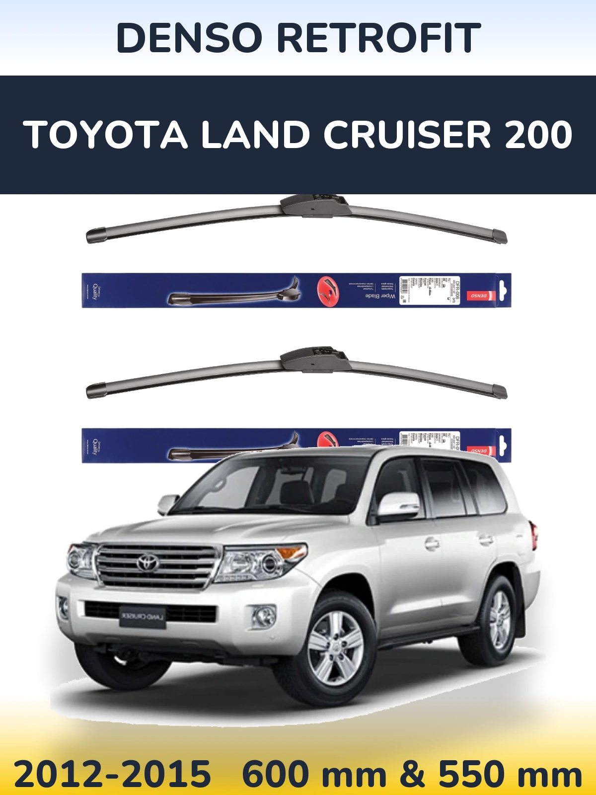 Komplet przednich wycieraczek Denso Retrofit 600 & 550 mm do Toyota Land Cruiser 200 2012-2015