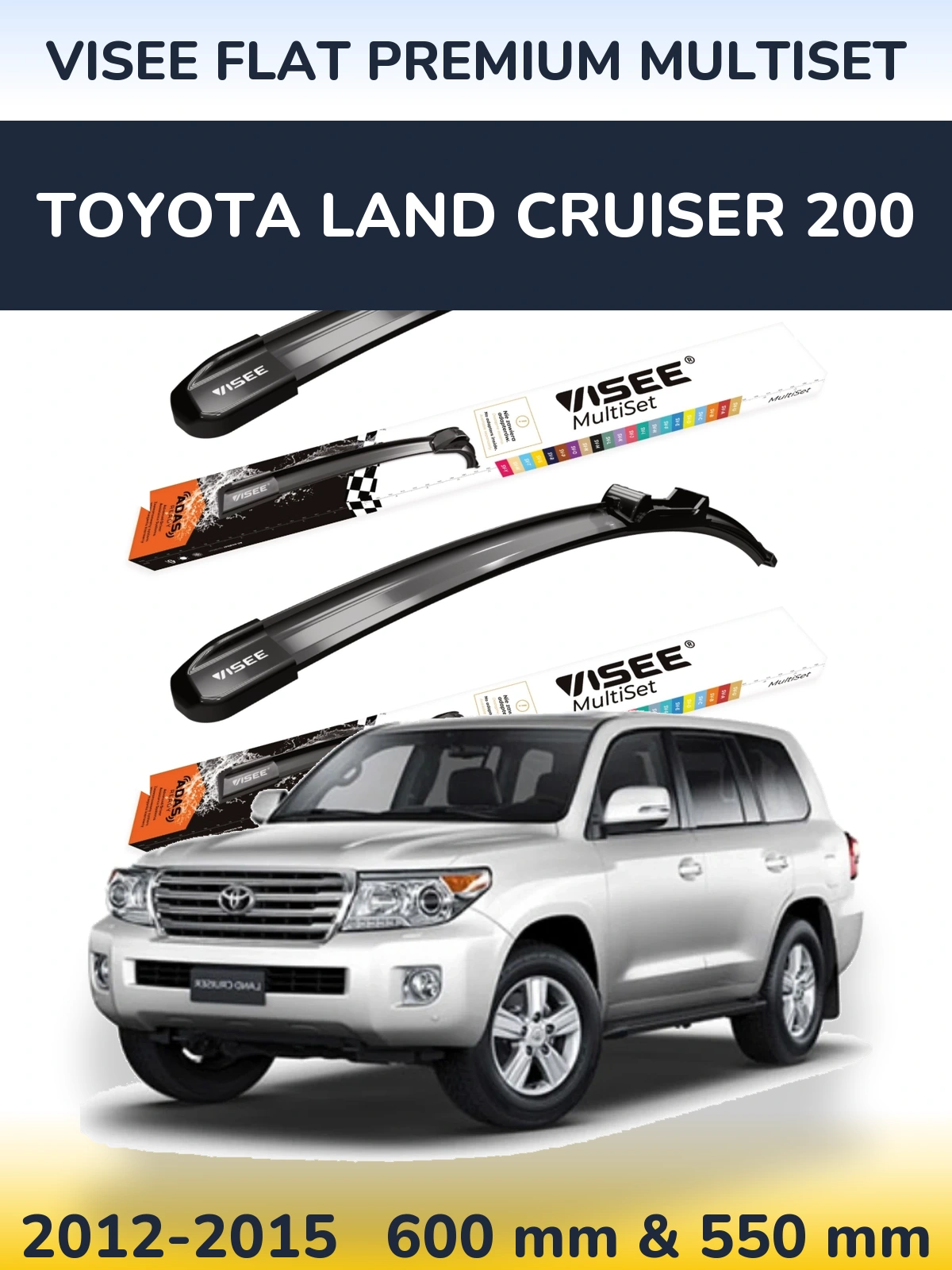 Komplet przednich wycieraczek VISEE FLAT PREMIUM MultiSet 600 & 550 mm do Toyota Land Cruiser 200 2012-2015