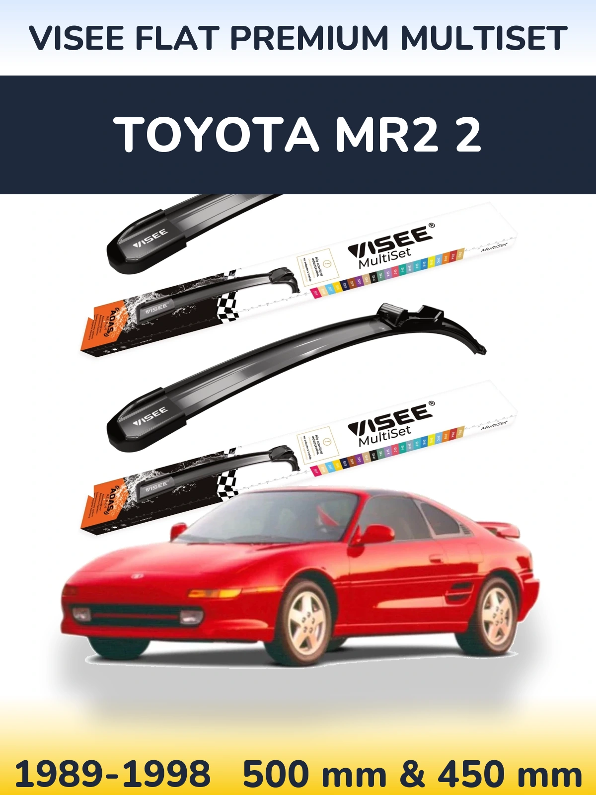 Комплект передних дворников VISEE FLAT PREMIUM MultiSet 500 & 450 мм для Toyota MR2 2 1989-1998