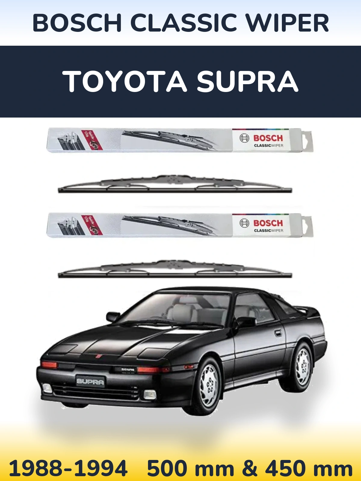 Front wiper blade set BOSCH Classic Wiper 500 & 450 mm for Toyota Supra 1988-1994