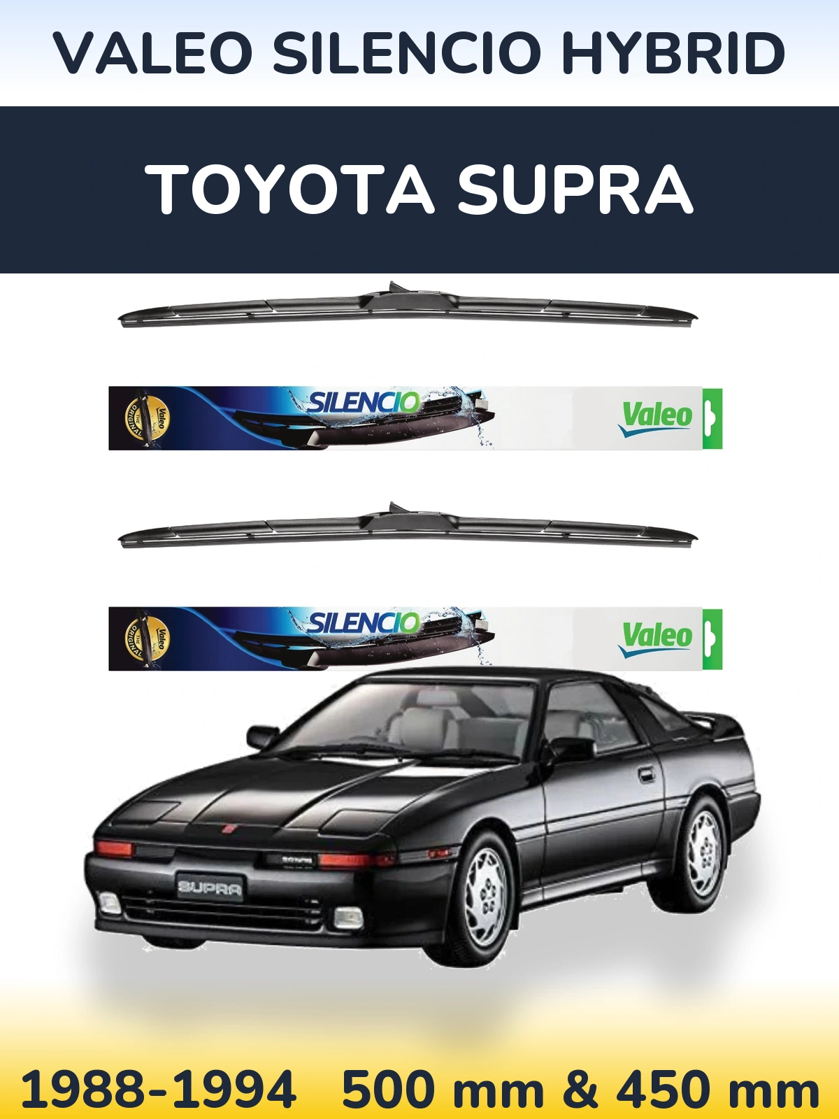 Komplet przednich wycieraczek Valeo Silencio Hybrid 500 & 450 mm do Toyota Supra 1988-1994