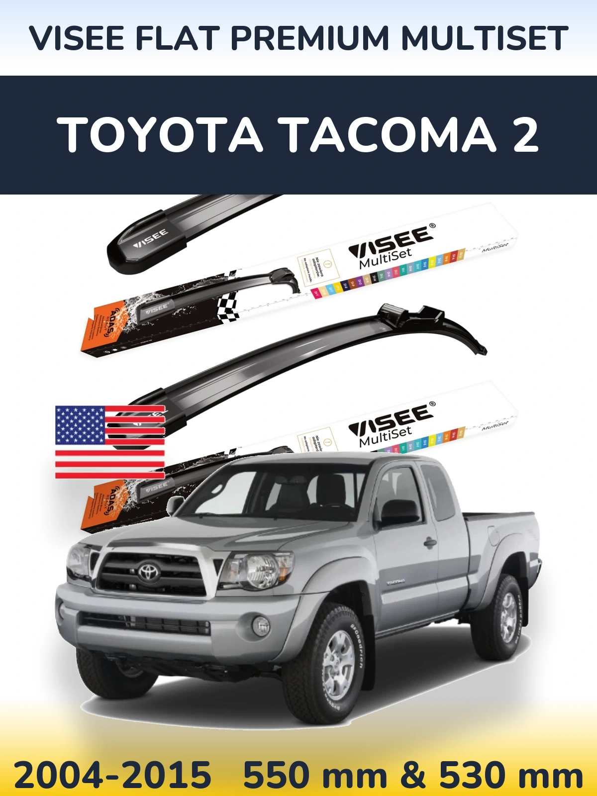 Front wiper blade set VISEE FLAT PREMIUM MultiSet 550 & 530 mm for Toyota Tacoma 2 2004-2015
