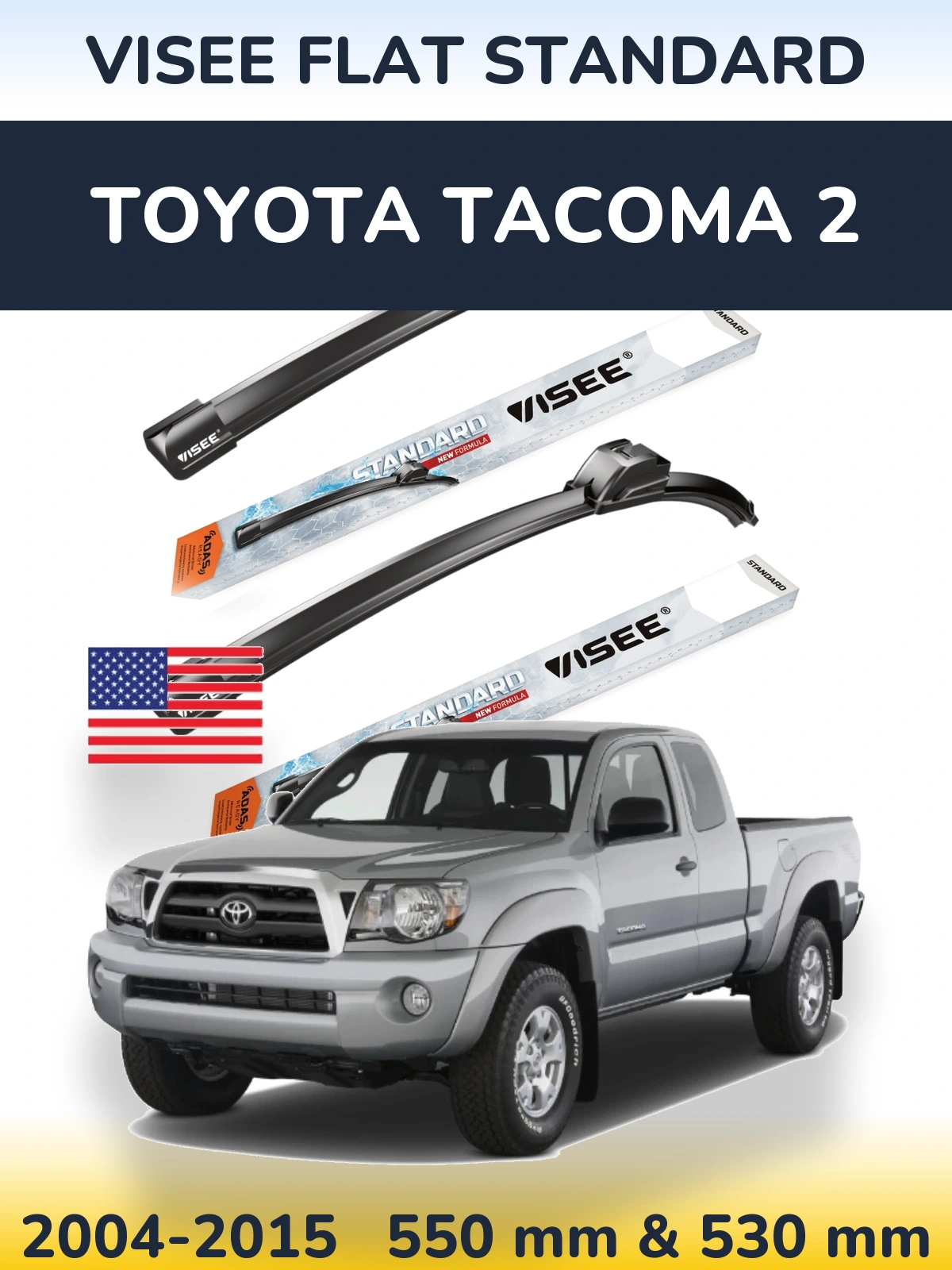 Комплект передних дворников VISEE FLAT STANDARD 550 & 530 мм для Toyota Tacoma 2 2004-2015